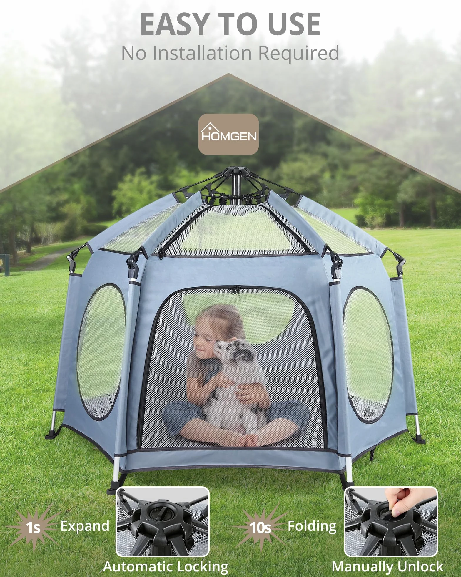 HOMGEN Parc de jeu pliable 144 x 103 cm avec 3 housses UV amovibles en tissu Oxford 450D pour bébé