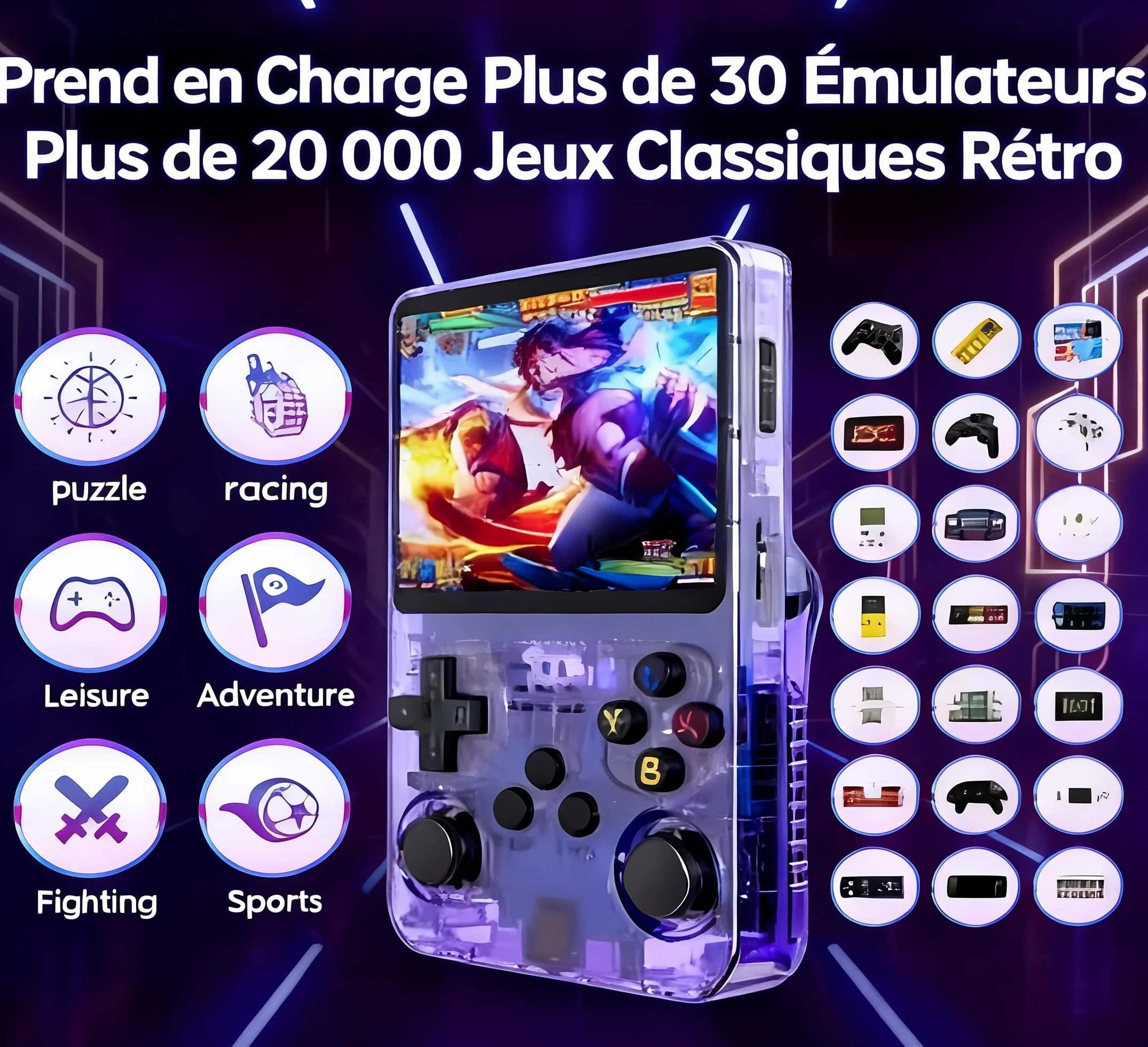 Console de Jeux Rétro R36S, Écran IPS 3.5", 128 Go, 40000+ Jeux, Open Source, Double Joystick, Batterie 3500mAh, Portable