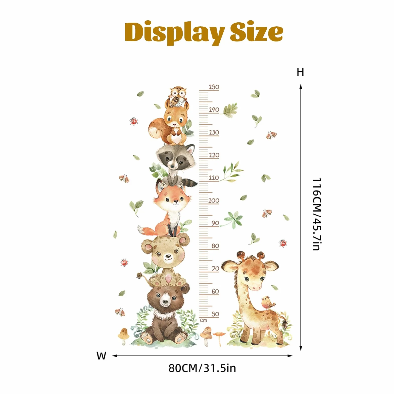 Stickers Muraux Animaux Forêt Règle Hauteur Enfant 50-150 cm