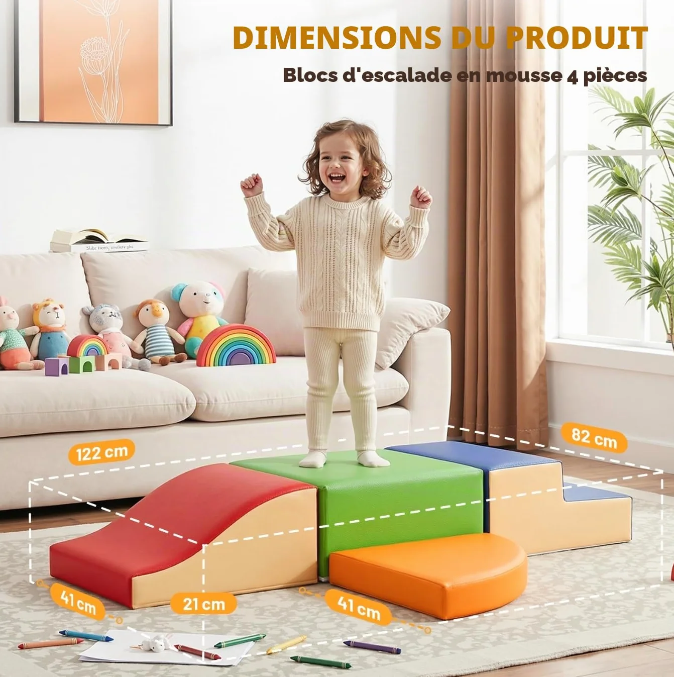 JungleDove Lot de 4 Jouets d’Escalade pour Tout-Petits : Ensemble de Jeu Souple en Cuir PU – Blocs d’Escalade en Mousse pour Ramper et Glisser, Aire de Jeux intérieure pour Enfants (Couleur variée)