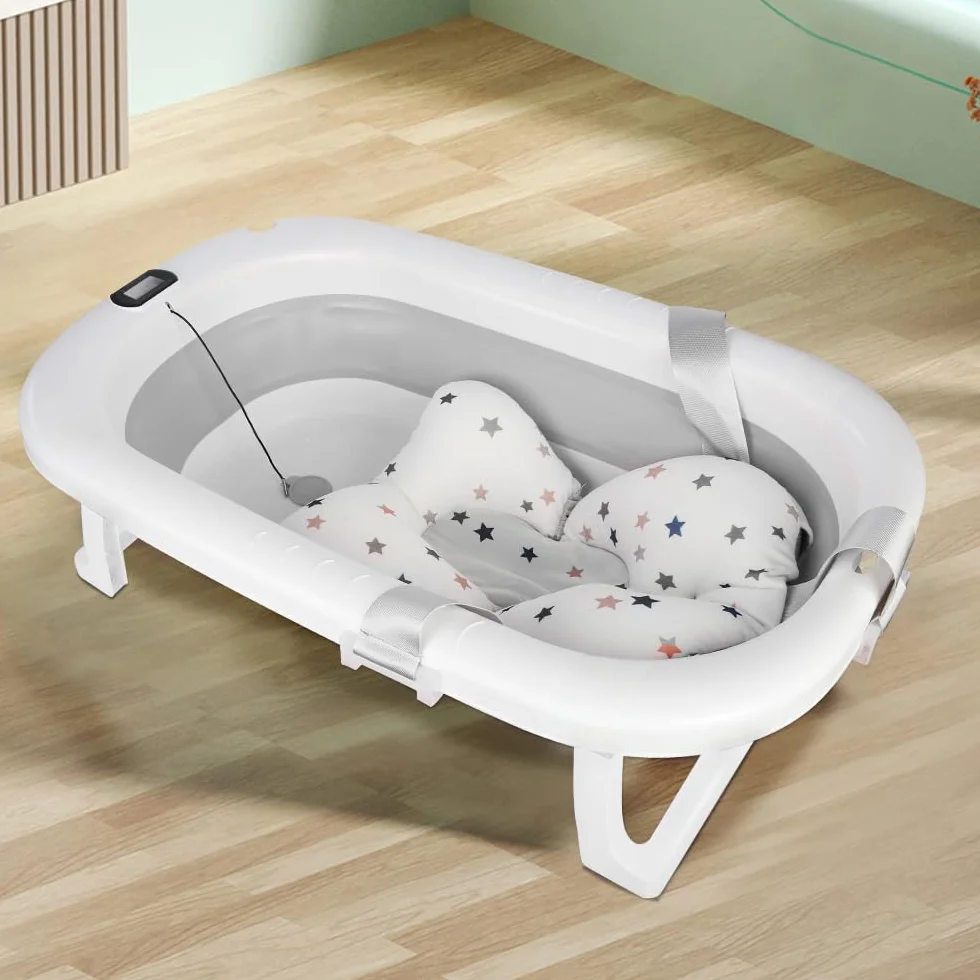 Baignoire Pliable Bébé avec Thermomètre à eau 80x50x23 Gris