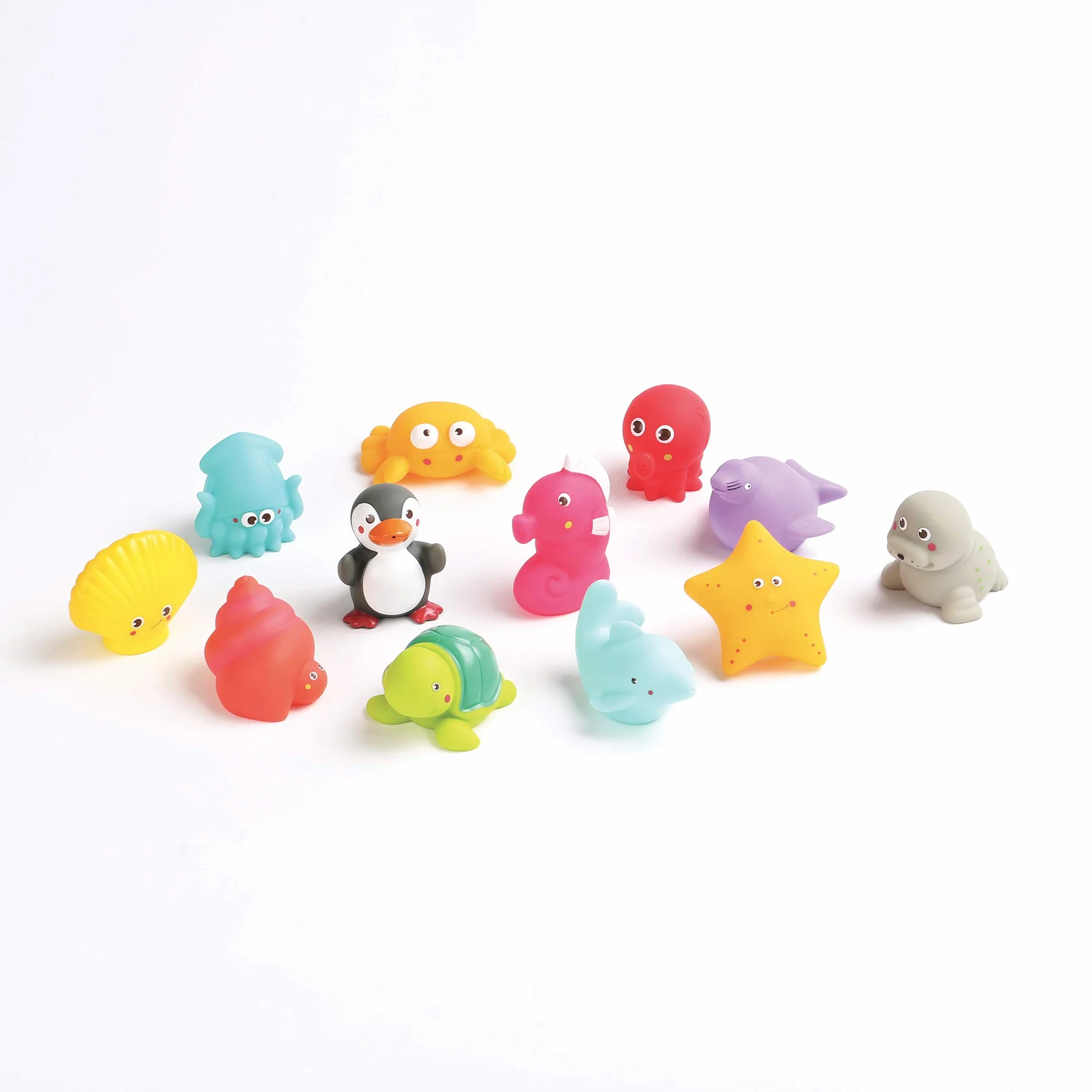LUDI 12 Animaux Marins en Plastique Jouet Bain Aspergeurs Sac Rangement Inclus Dès 6 Mois