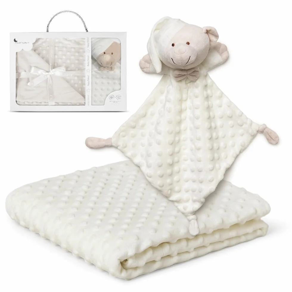 Interbaby Couverture Bébé Naissance Bulles 80x110cm + Peluche Ourson 28x17cm Coffret Cadeau Beige