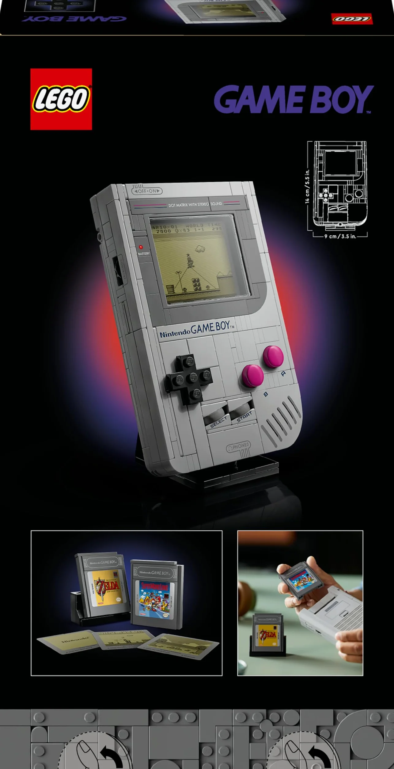 LEGO Super Mario Game Boy Set de Construction pour Adulte Maquette Nintendo 72046 avec 2 Cartouches Dont Zelda Support Inclus