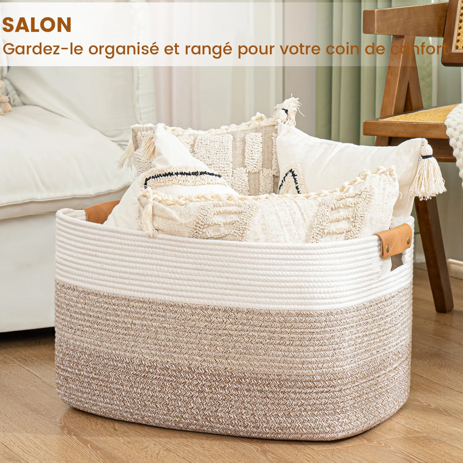 Panier de Rangement Rectangulaire 72L pour Couvertures, Jouets et Linge, Dégradé de Marron