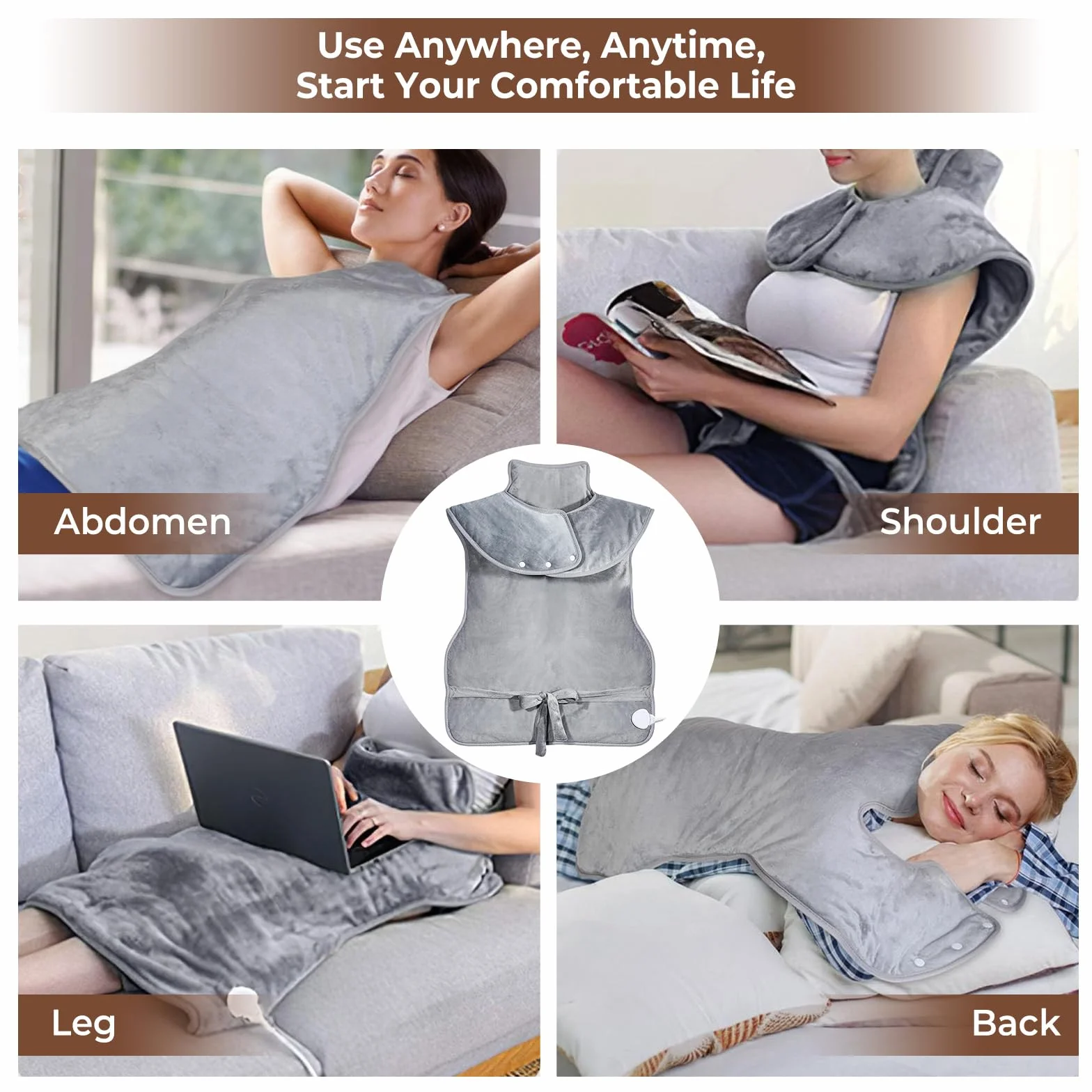 Souvik Coussin Chauffant Dos Électrique Épaule Taille Nuque 6 Modes 4 Minuteries Lavable Machine