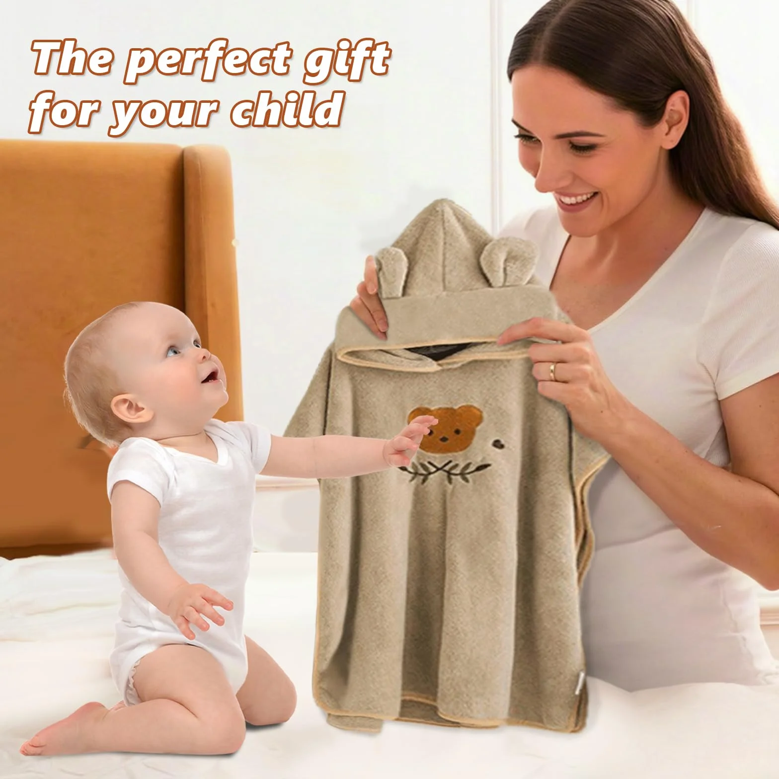 Serviette de Bain avec Capuche Bébé Poncho Super Absorbante 0-3 Ans