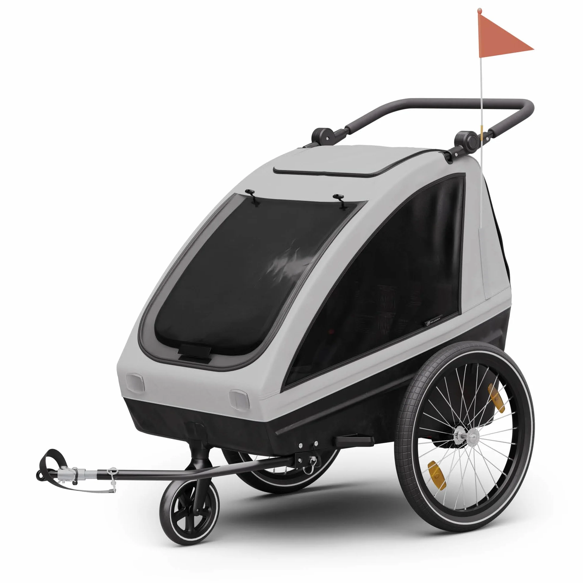 KLAR FIT GoKiddo Remorque Vélo Enfant 2-en-1 Freins Ceintures Sécurité Sièges Réglables 40kg Protection Pluie UV Pliable Gris Clair