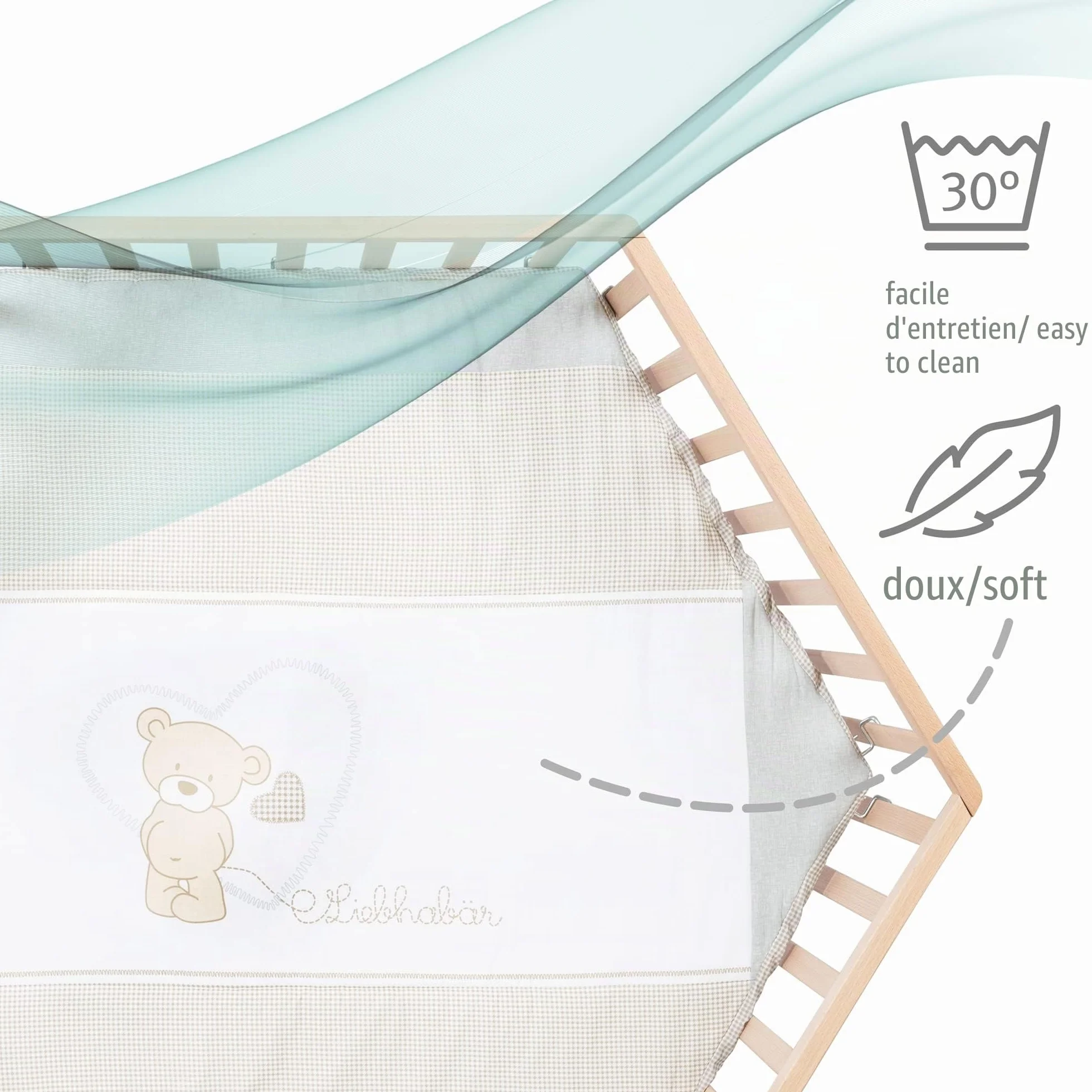 Parc Bébé Hexagonal en Bois Liebhabear avec Tapis et Roues Freins Blanc