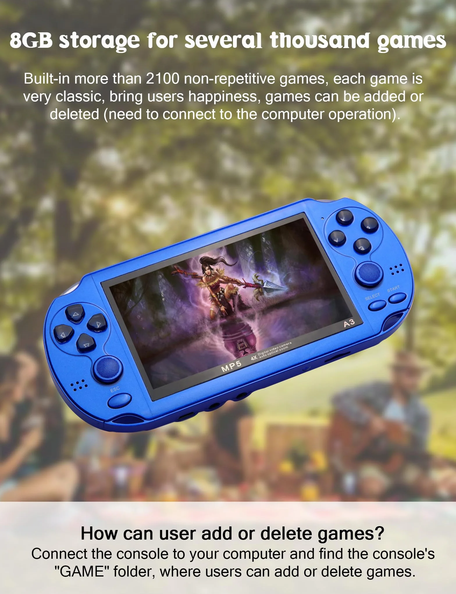 Console de Jeux vidéo 4,3 Po 8 Go 2100 Jeux gratuits Portable Vidéo/Musique Ebook Sortie TV