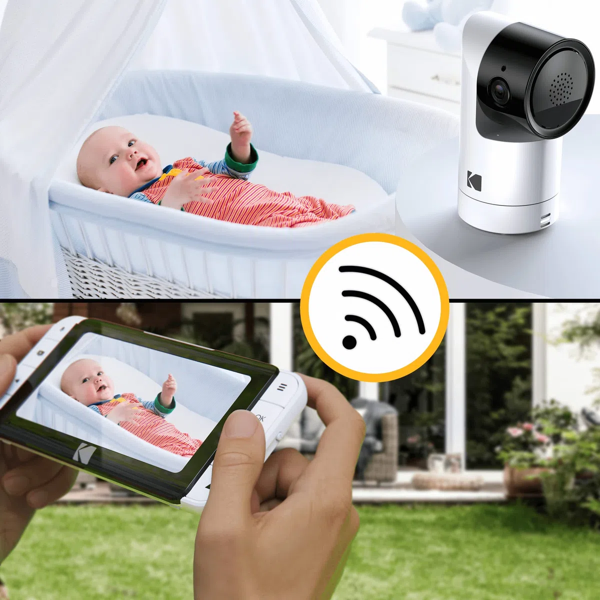 Kodak Cherish C525P Moniteur vidéo Intelligent pour bébé, vidéo de qualité pour des vérifications Rapides et en Toute Confiance, Longue durée de Vie de la Batterie Pendant la Nuit et Les Siestes