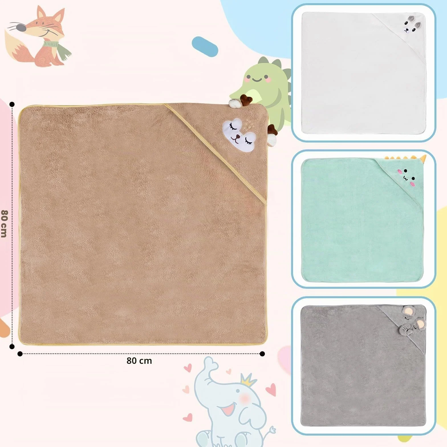 Cape de Bain Bébé 4 Pièces Serviette à Capuche Super Absorbante