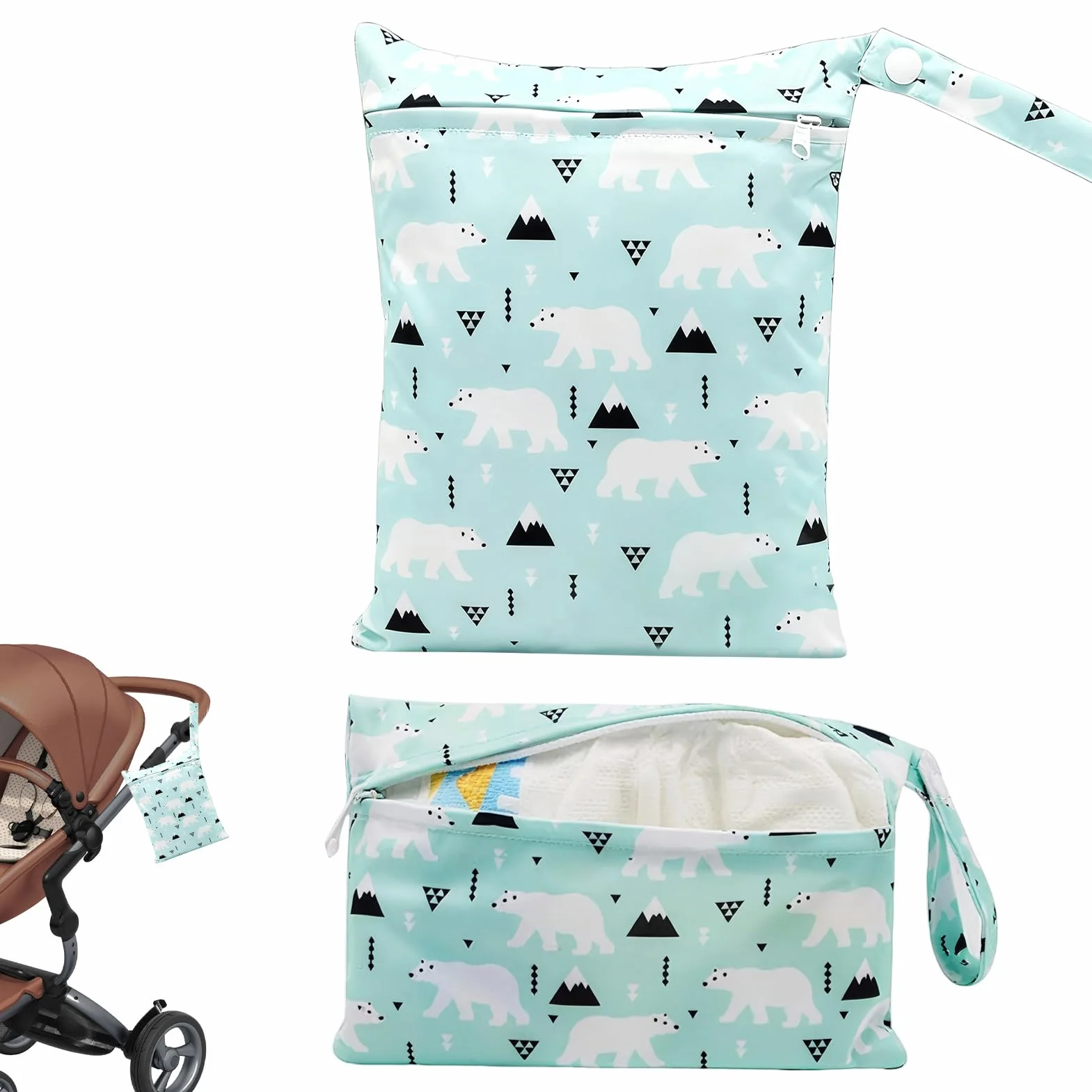 Sac à Langer Réutilisable à Fermeture Éclair en Tissu Humide et Sec pour Maillots de Bain, Lingettes, Vêtements