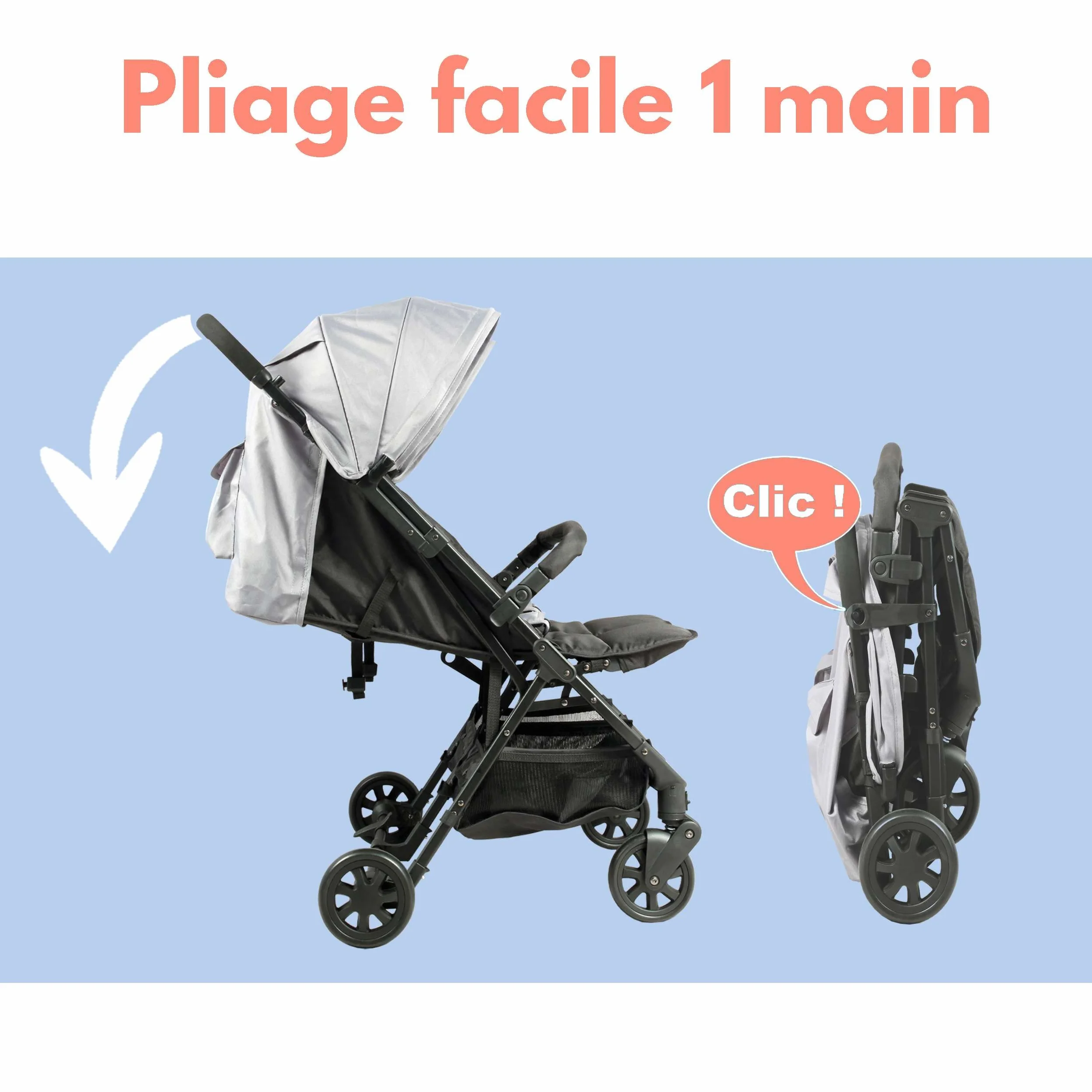 BAMBISOL Poussette Double Côte à Côte pour Jumeaux dès la Naissance Pliage Ultra-Compact Noir Gris DS209
