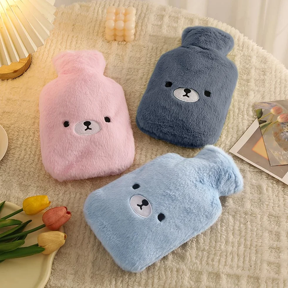 Flintronic Bouillotte Enfant 2L avec Housse Peluche Douce Amovible Lavable Anti-fuite Antidéflagrant