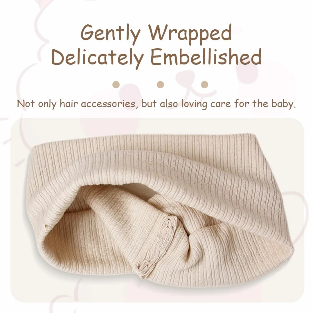 Baby Stirnband Blumen beige Eichhörnchen Kaninchen Kreuz gestrickt weich elastisch Mädchen