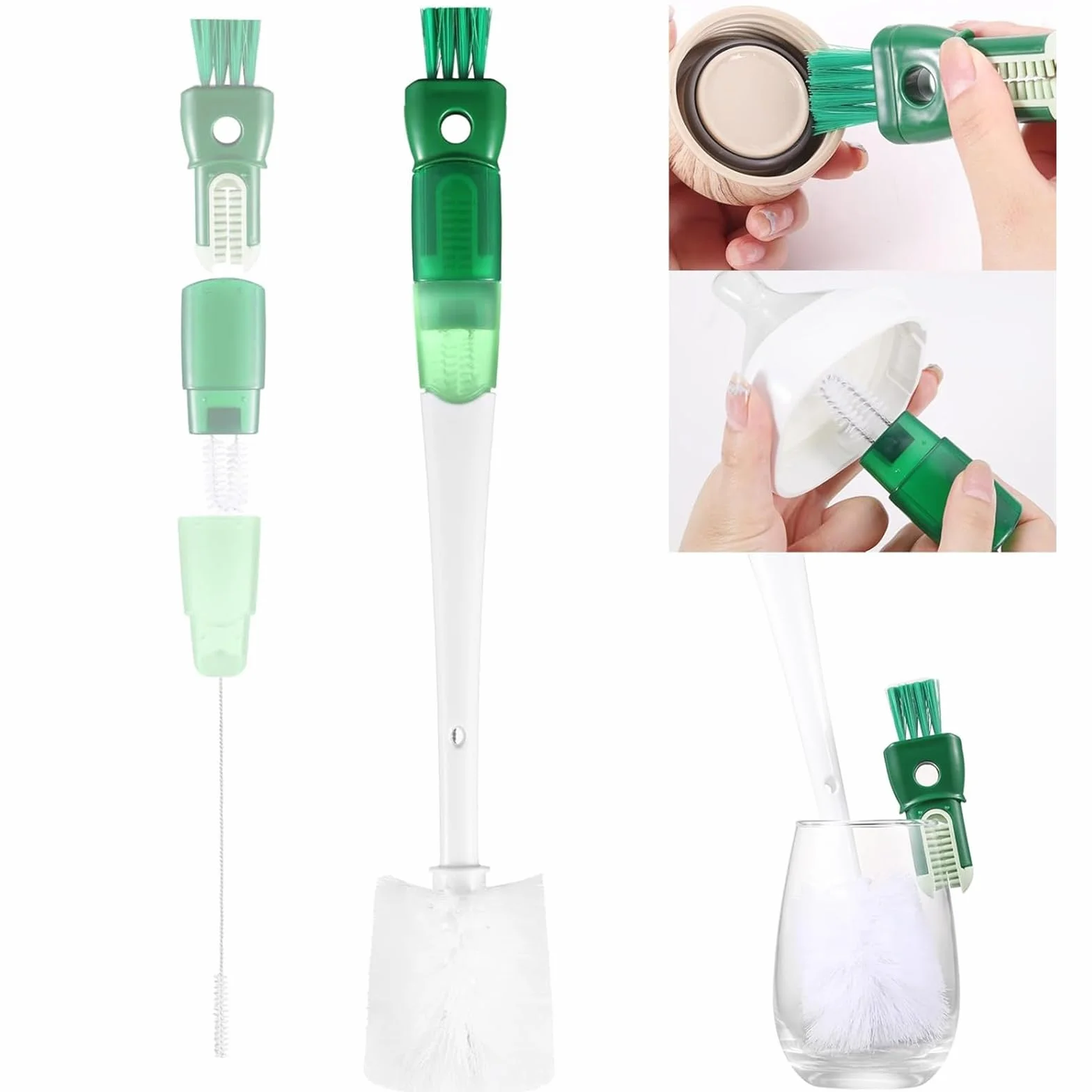 Brosse de Nettoyage Bouteille d'eau Multifonctionnelle 5 en 1 pour Biberons, Thermos, Pailles (Vert)