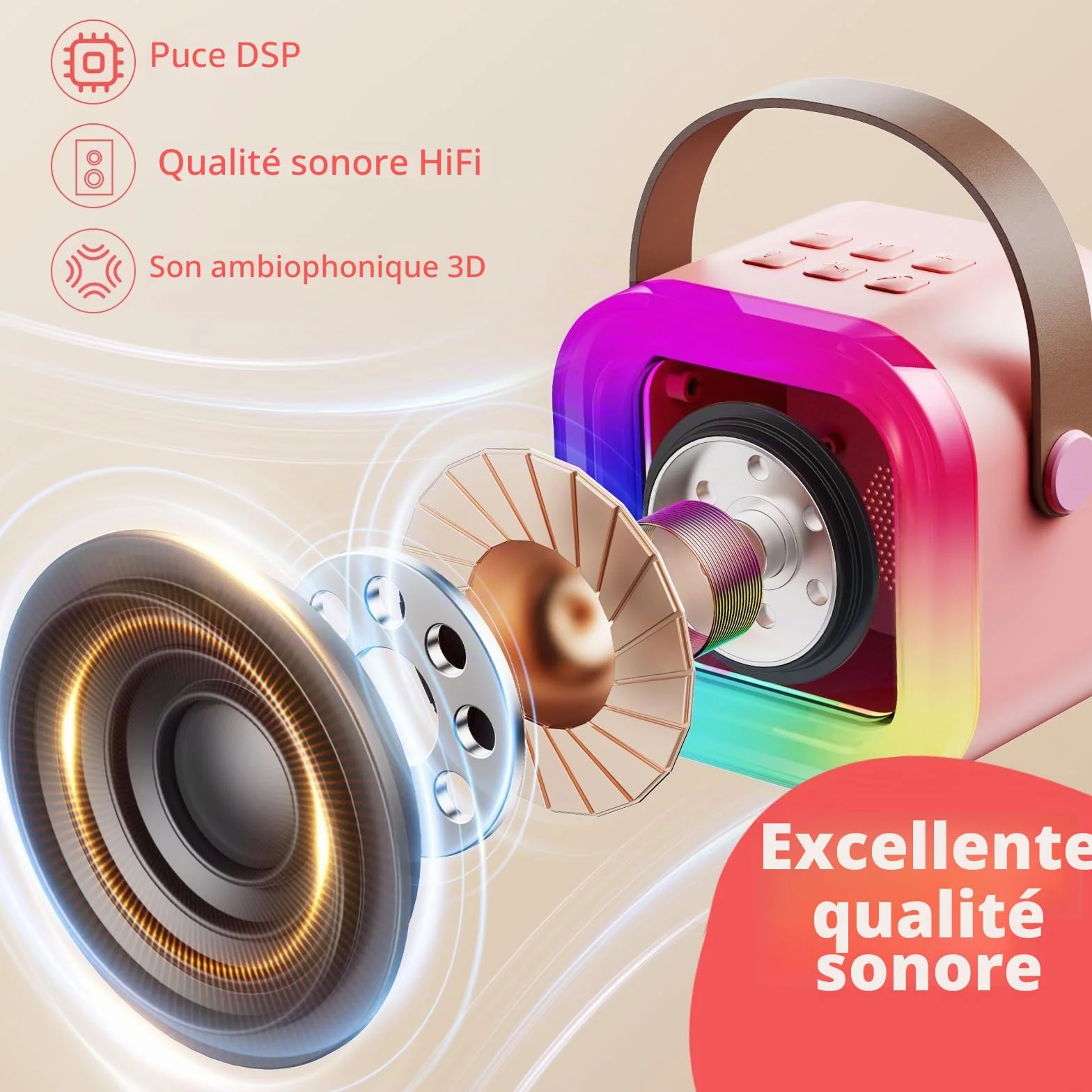 Fede Micro Karaoke Enfants avec 2 Micros sans Fil, Cadeau Fille 4-12 Ans