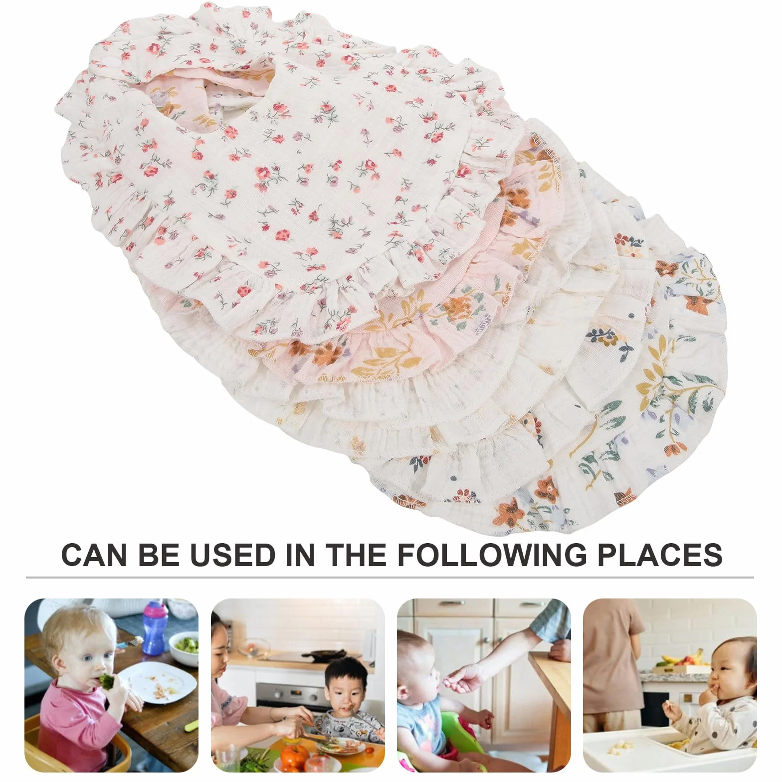 Bavoirs en Coton pour Bébé Bordure Volantée, Confortables et Réutilisables, 6 Pièces