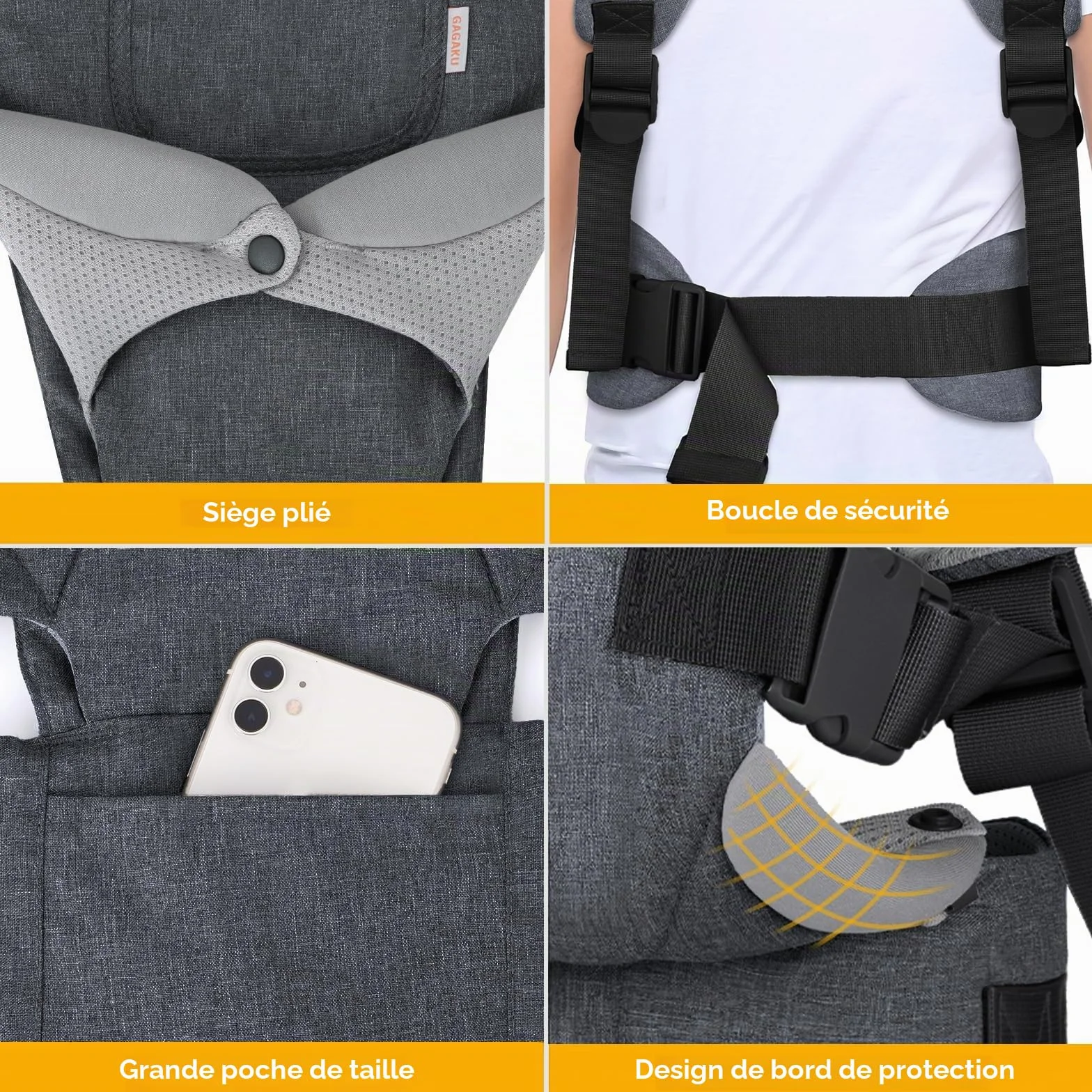 Porte-bébé 4-en-1 GAGAKU pour bébés 0-36 mois, gris foncé, face à face avant et arrière
