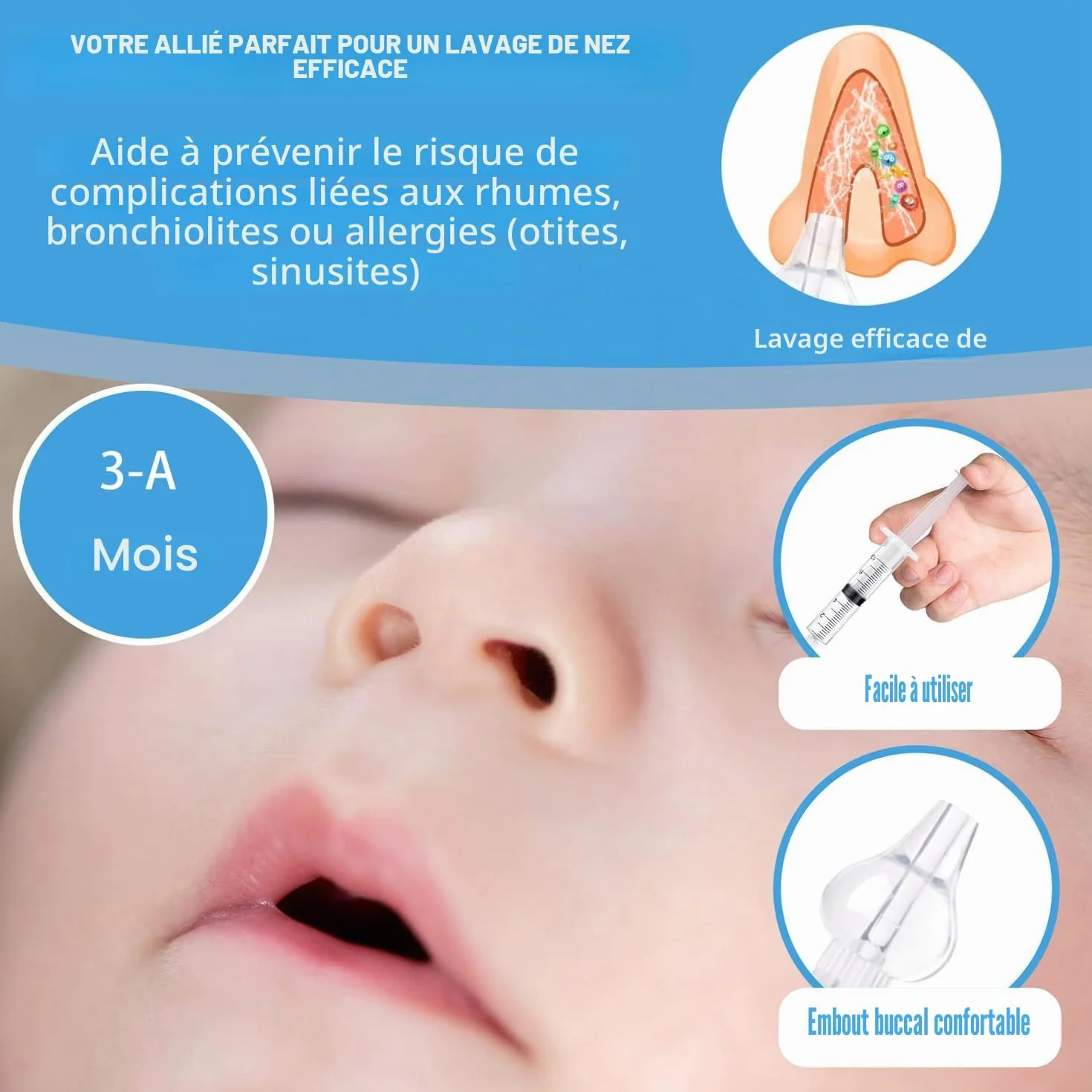 Aspirateur Nasal en Silicone pour Bébé 6 Pièces avec Embouts Doux et Lavables