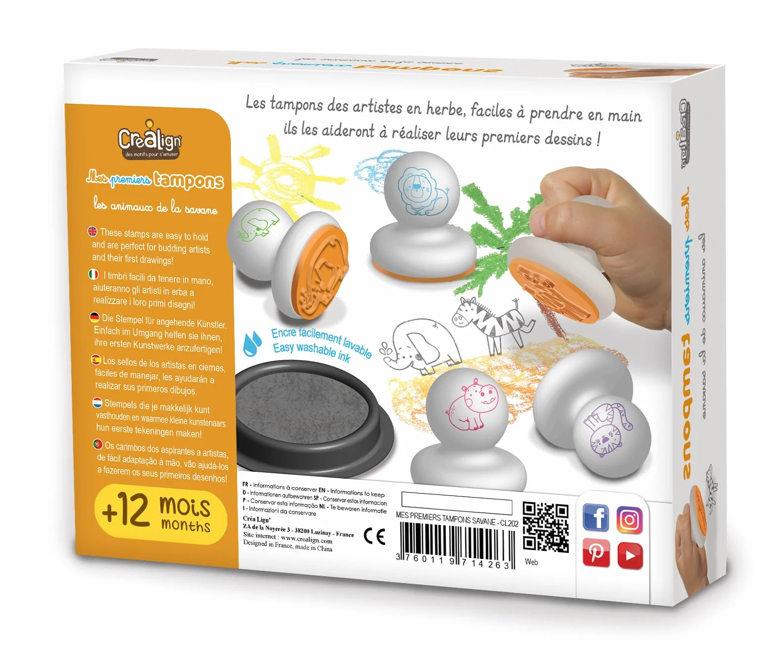Créa Lign' Mes 1ers tampons Animaux Savane 12 Mois+ Encre Lavable
