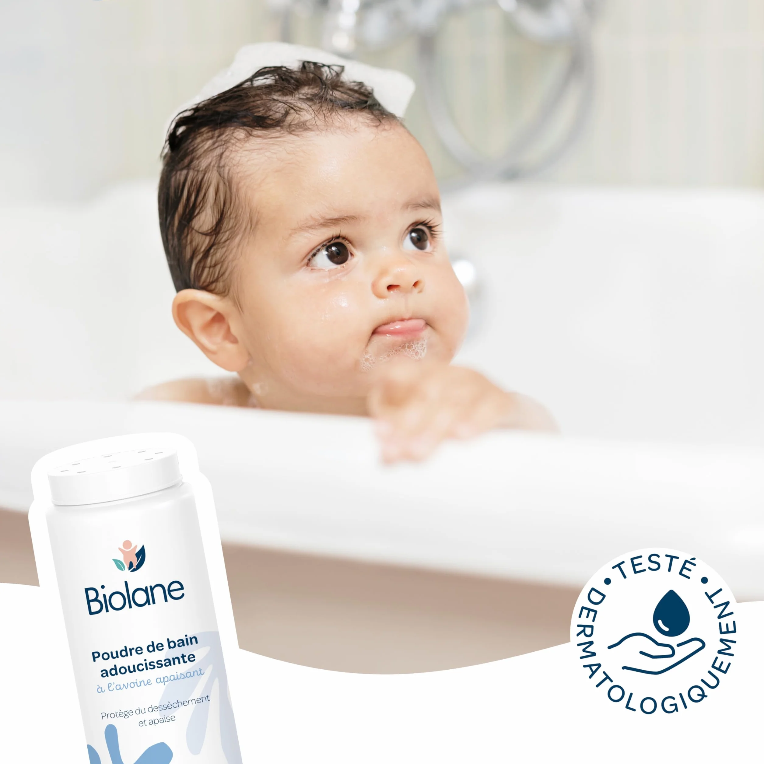BIOLANE Poudre de bain adoucissante bébé 75g Fabriqué en France