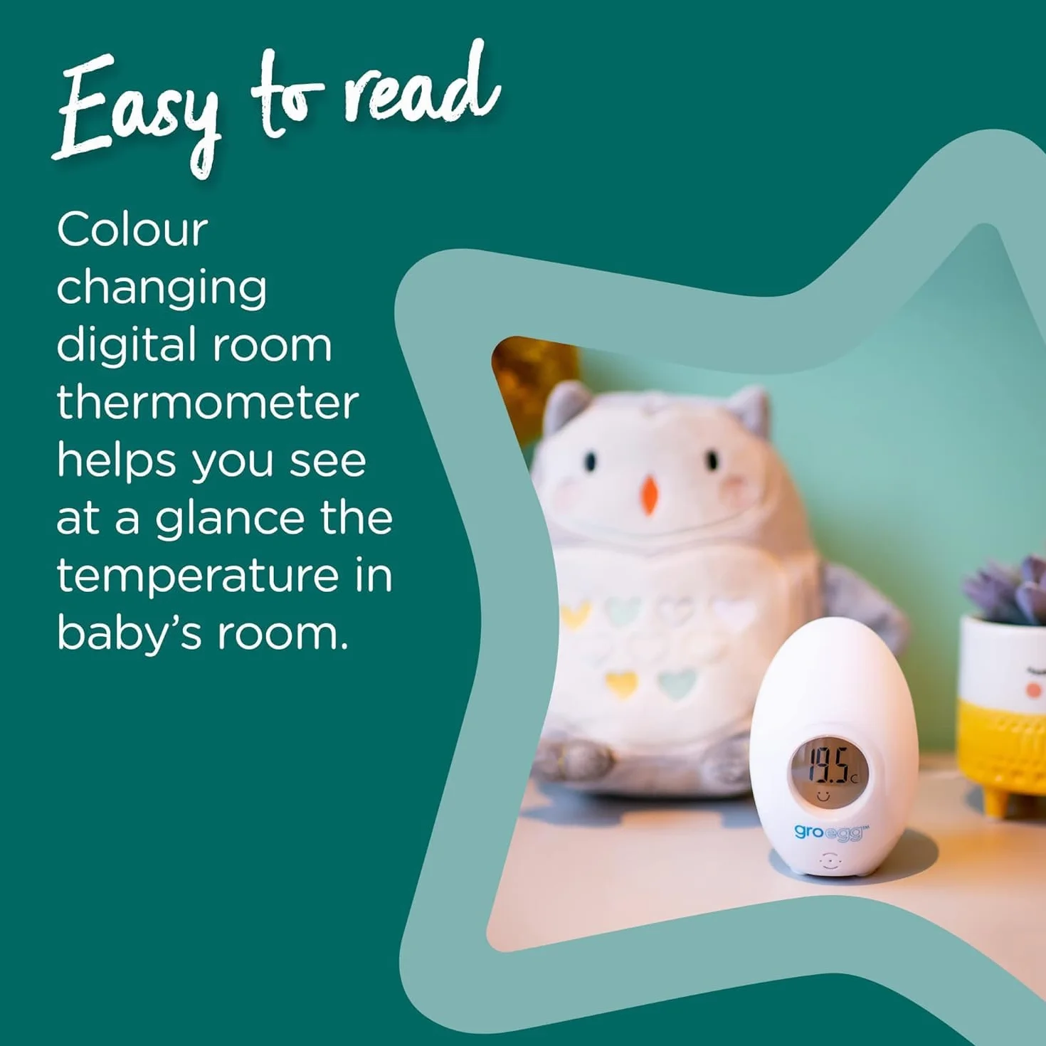 Tommee Tippee Groegg Thermomètre numérique à couleur changeante pour chambre d'enfant et veilleuse, USB, affichage numérique de la température, 1 pièce