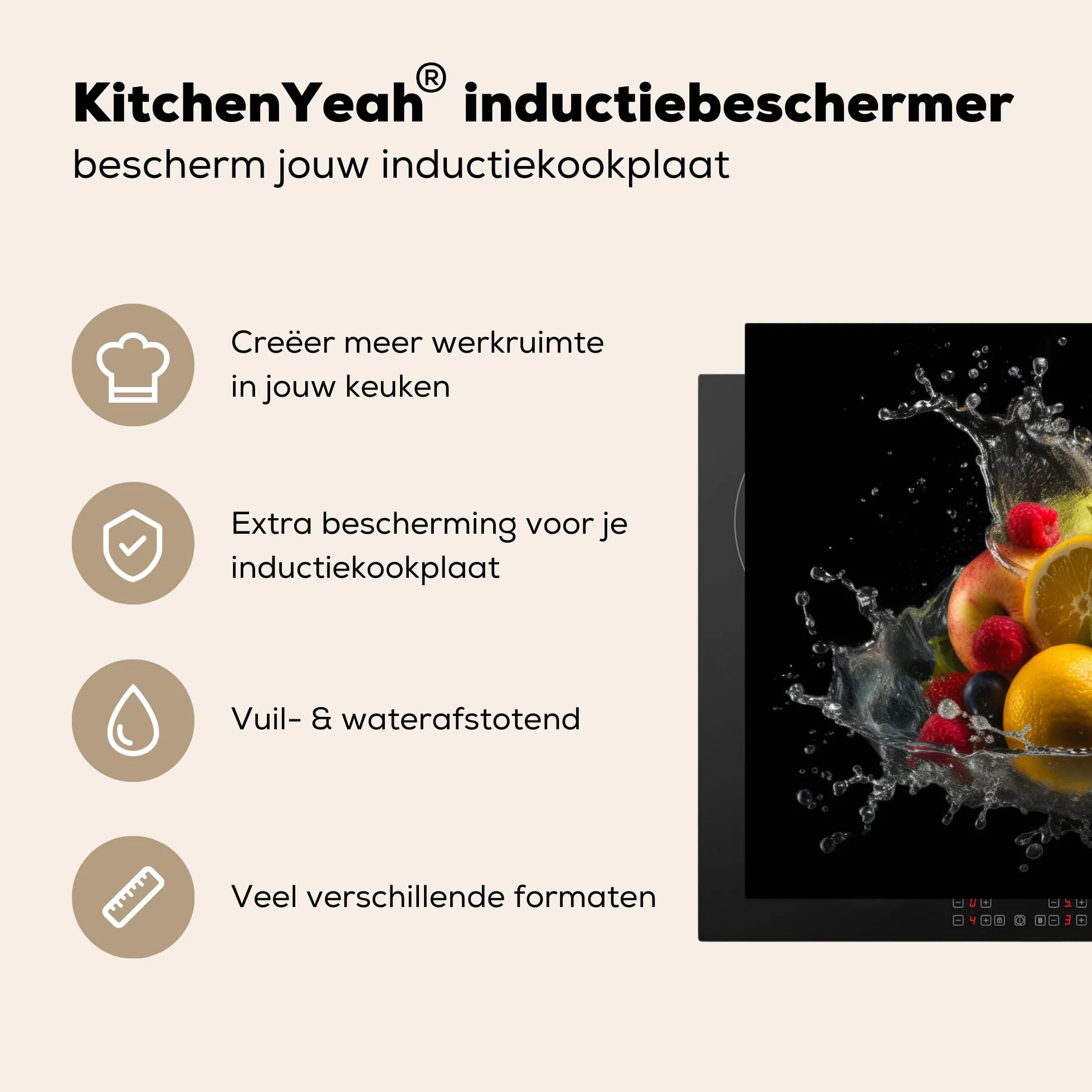 KitchenYeah Protège Plaque Induction 78x52 cm Décoration Cuisine Protection Plan de Travail Rouge