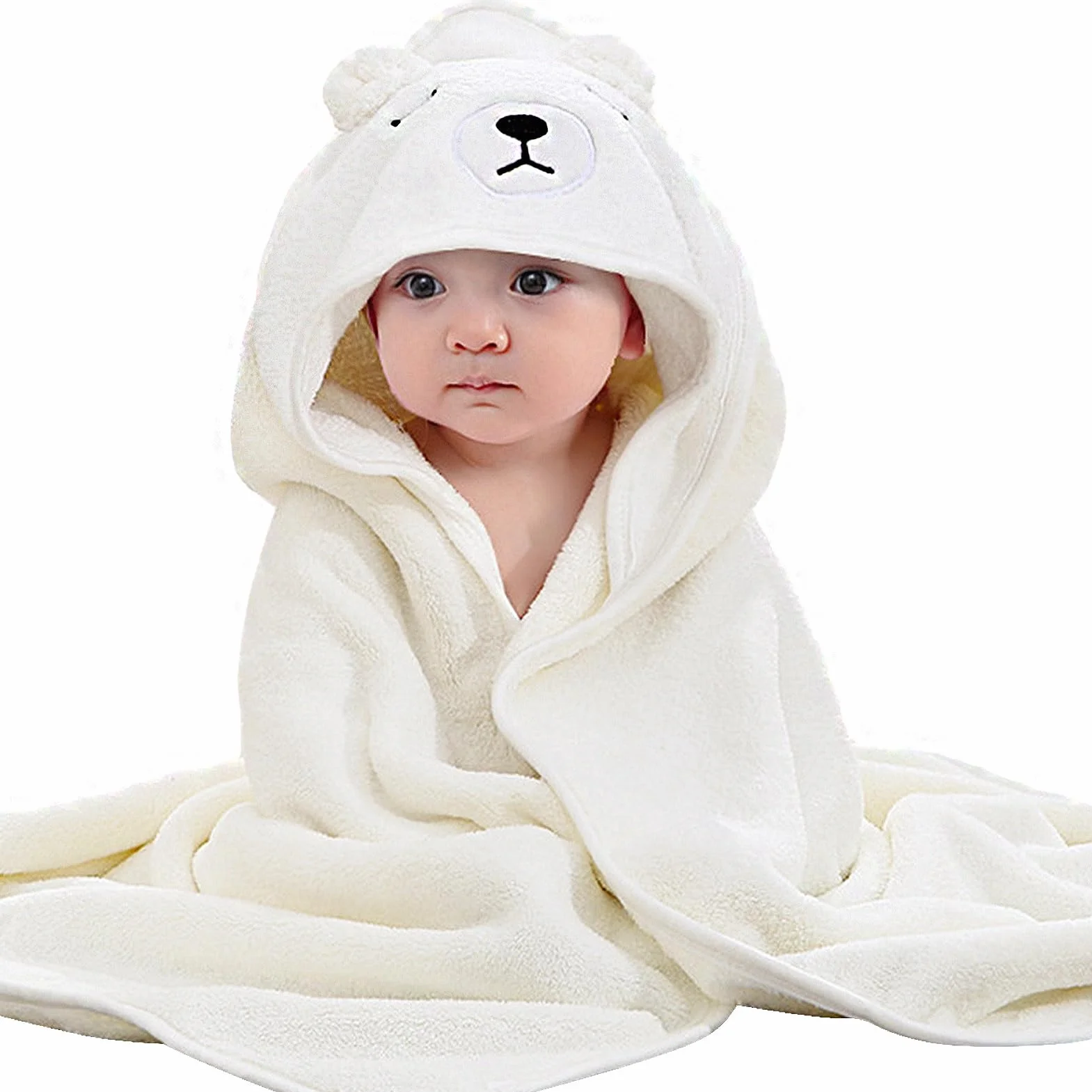Serviette de bain à capuche pour bébé 80 x 80 cm polaire corail blanc