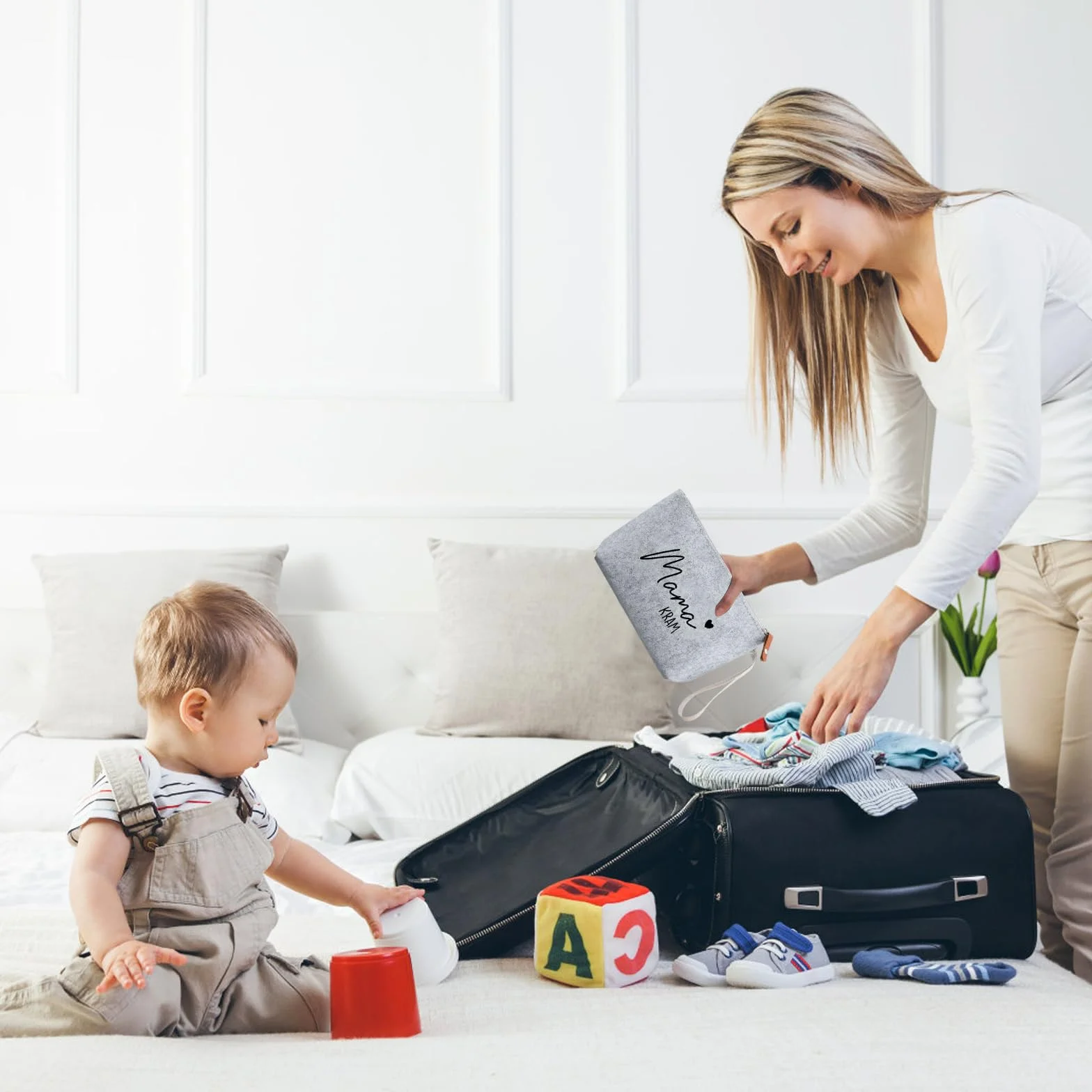 Pochette Maman Trousse de Toilette Bebe Cadeau Future Maman 2 Pièces Voyage