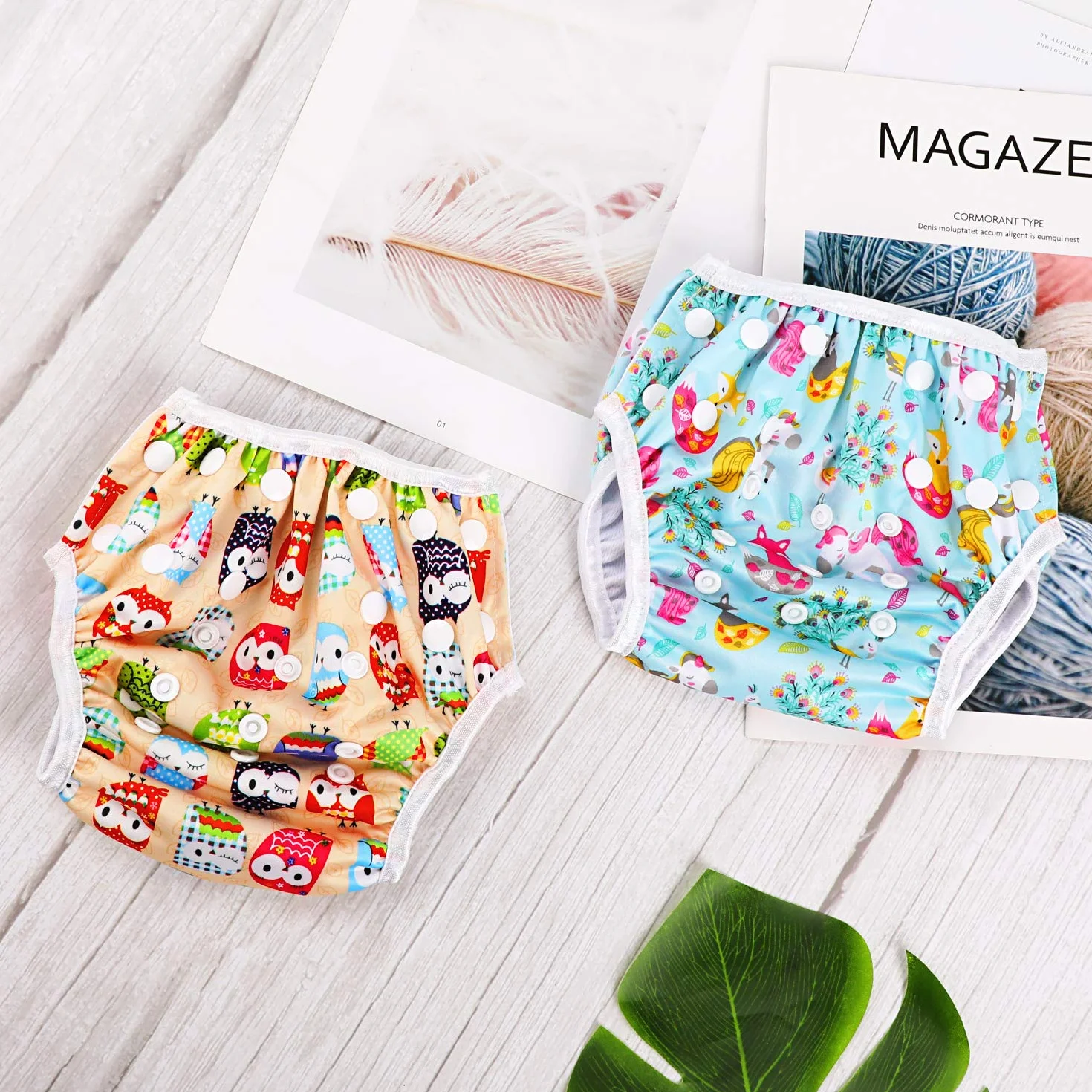 PHOGARY Couches Lavables Bébé Réutilisable Ajustable Anti-fuite Imperméable 3-15kg Chouette Renard
