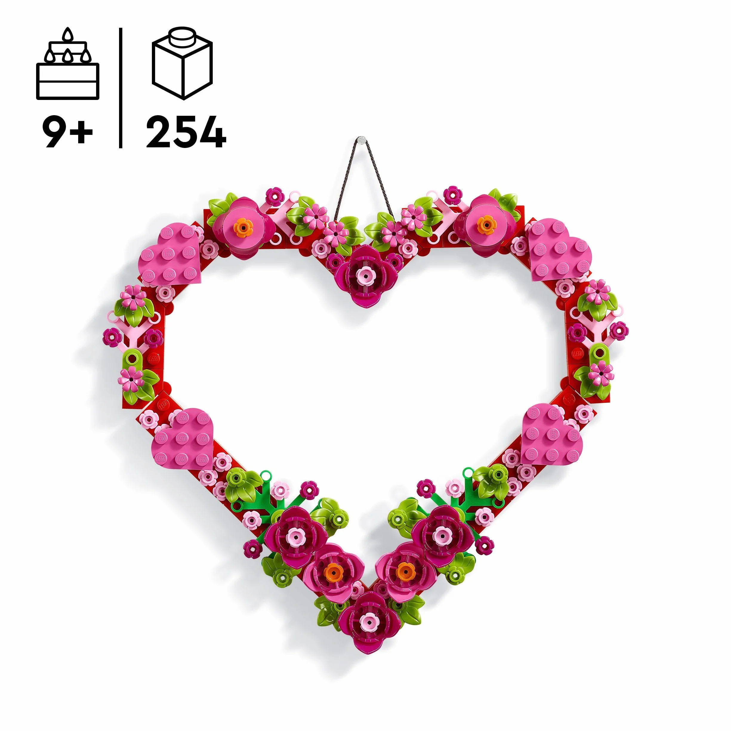 LEGO Décoration en Forme de Cœur 40638 - Kit d'Activité Manuelle pour Enfant 9 Ans avec Fleurs