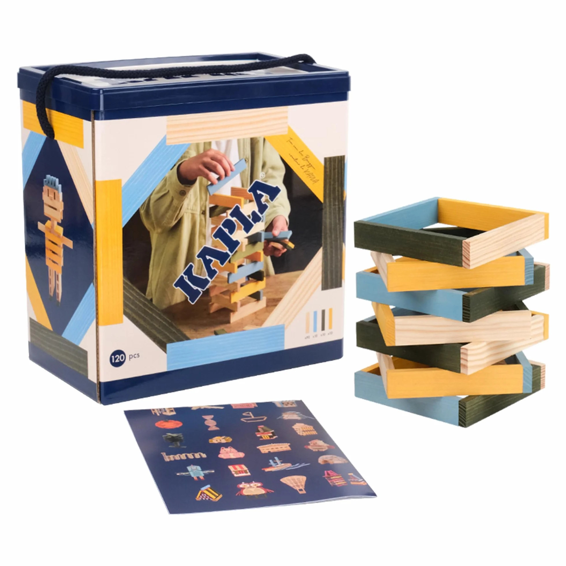 KAPLA Jeu de Construction 120 Planchettes Bois Colorés Nature Bleu Clair Jaune Vert