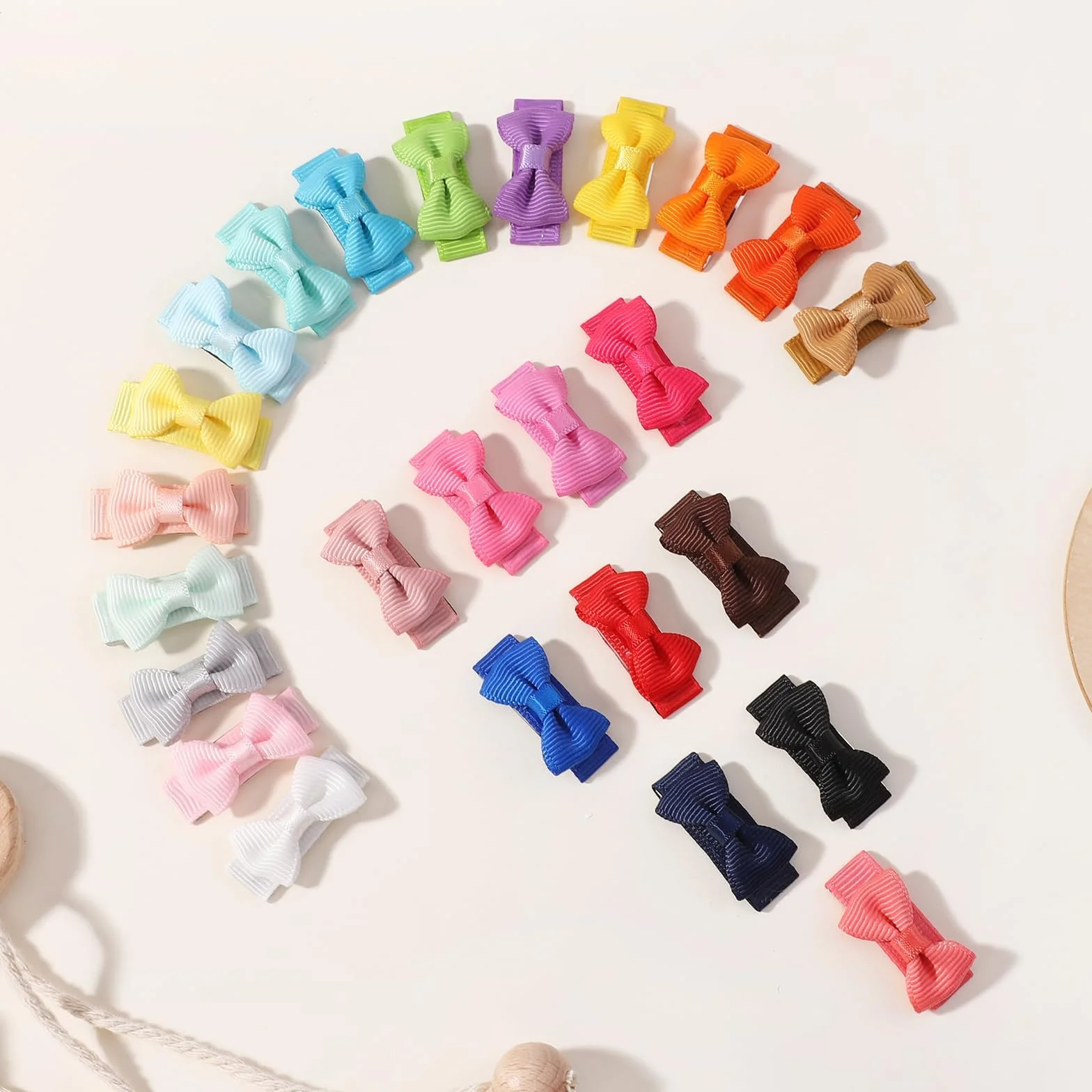 Jollybows 25 pièces Barrette Cheveux Bebe Fille, 1,2 pouces 3cm Mini Pince Cheveux Grosgrain Ribbon Anti Glisse