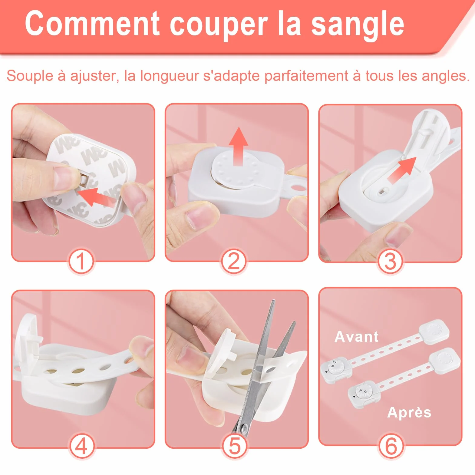 REDTRON Lot de 6 Bloque tiroir sécurité enfant bébé, Verrouillage amélioré, Blanc, sans outil pour tiroir four toilettes réfrigérateur