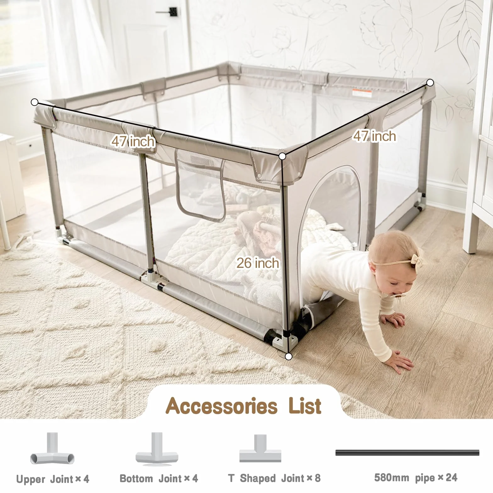 Parc Bébé 120x120cm Pliable avec Tapis Anti-Dérapant pour Enfants 0-24 Mois