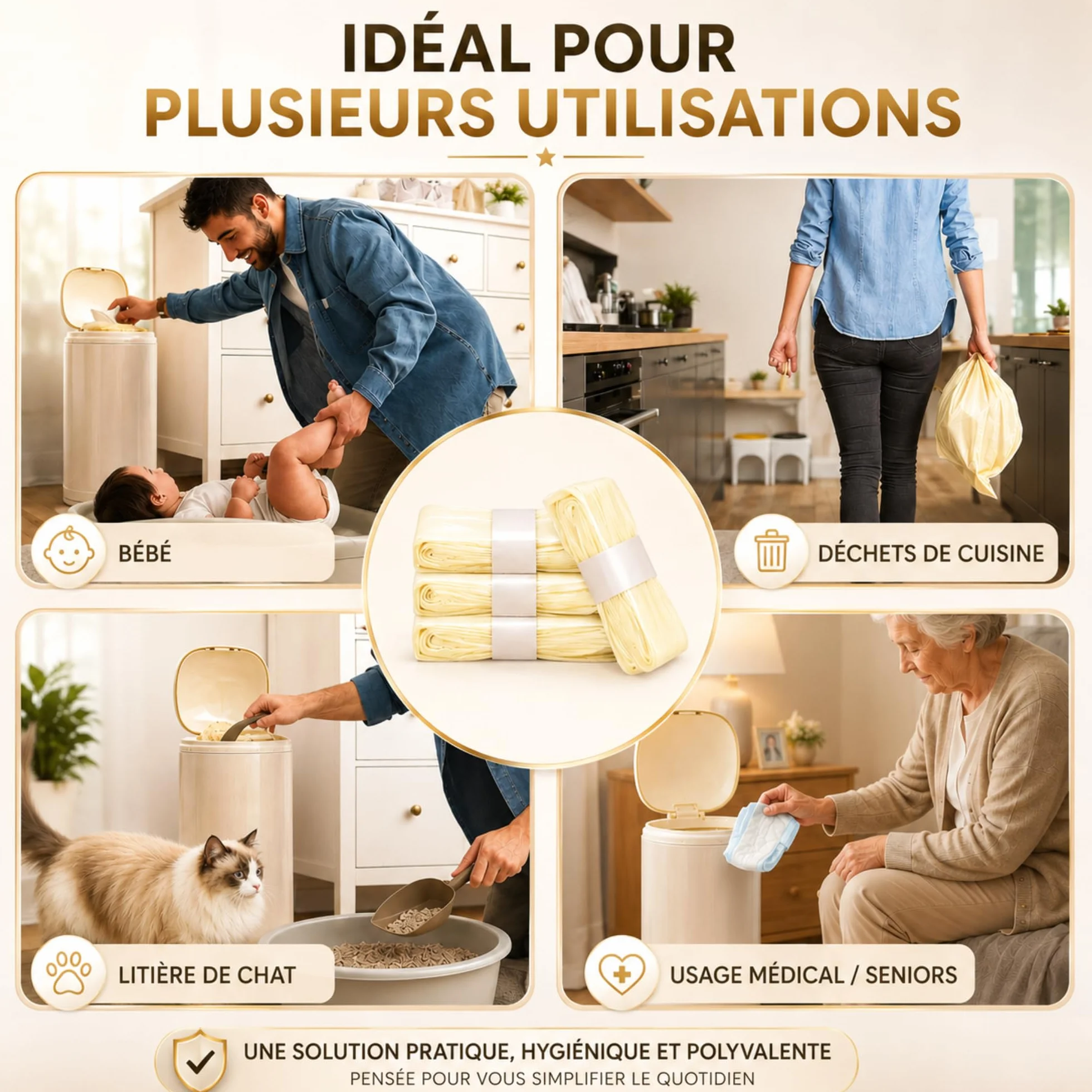Recharges Poubelle à Couches XXL 12x7,5m Compatibles AngelCare Tommee Tippee Anti-Odeur Sans BPA Antibactérien Étanches