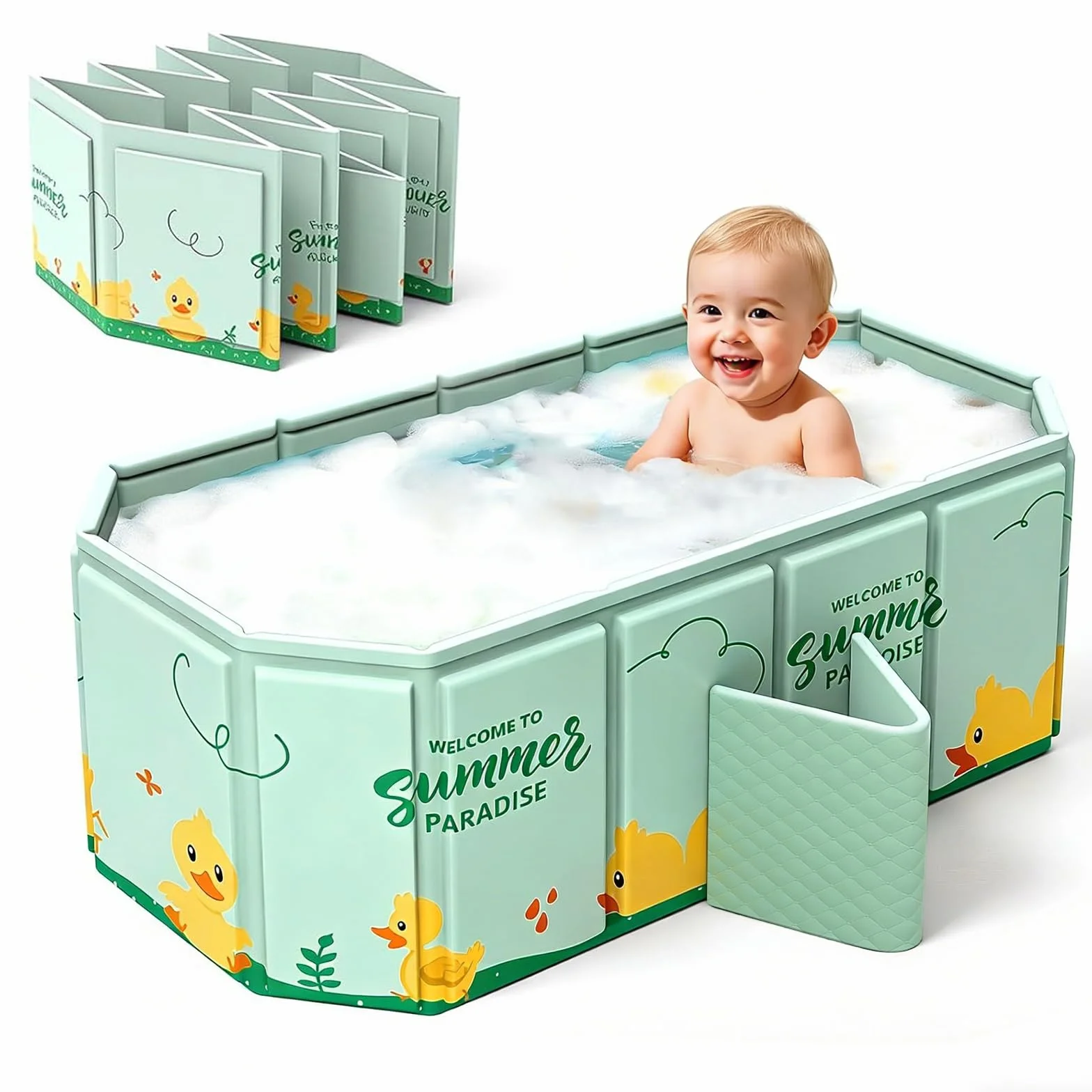 Baignoire Pliable Bébé Douche Multifonction Portable 0-8 ans avec Bouchon de Vidange