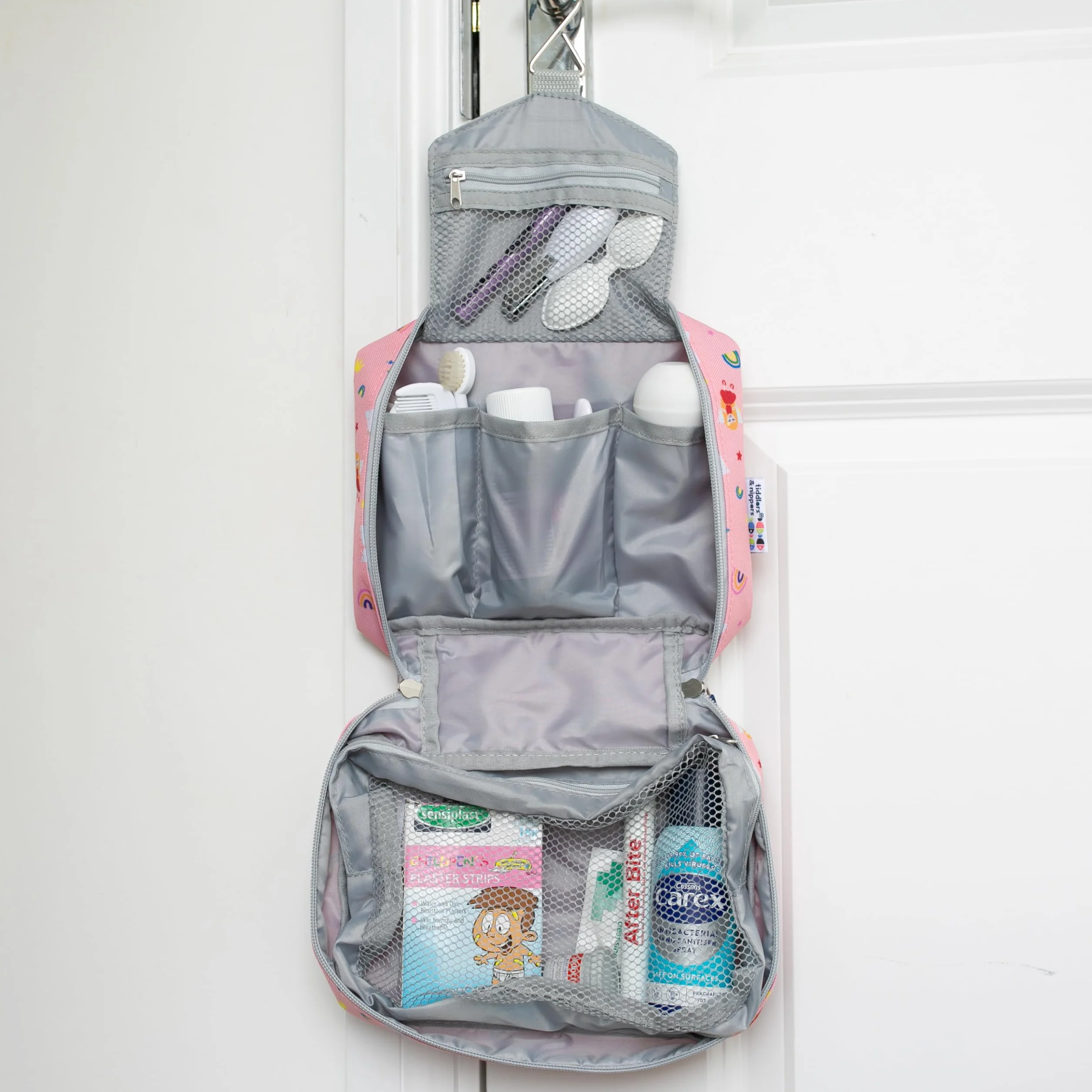 Sac de Lavage de Voyage pour Enfants Suspendu Organisateur Léger Extensible avec Compartiment zippé Poignée Crochet Fées