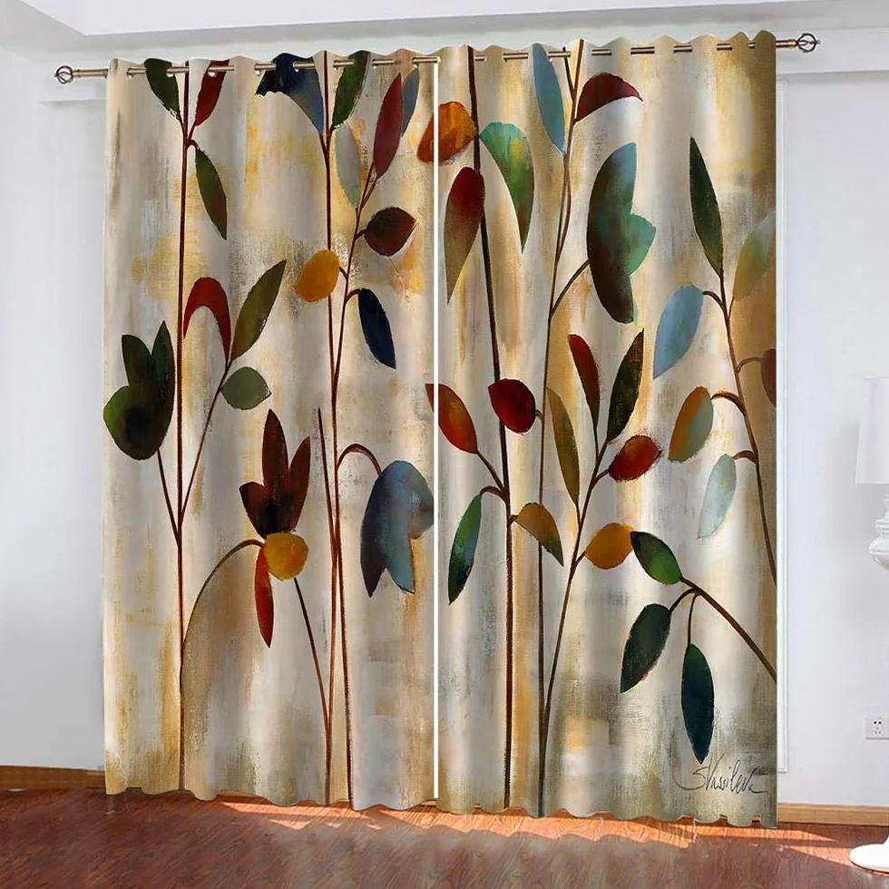 Rideau Occultant 3D Impression Salon Moderne Thermique Isolant Anti Froid Polyester 2 Pièces 140x245 cm Rideaux Fenêtre Fleurs Colorées Chambre Cuisine