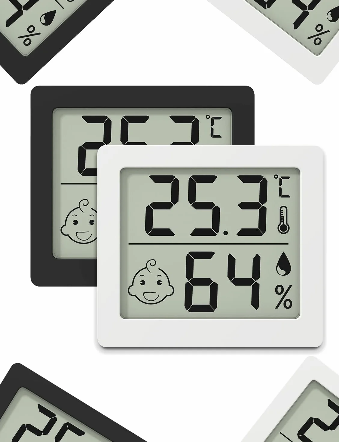 Thermomètre hygromètre ultra-fin grand écran 3,1 pouces numérique température humidité noir