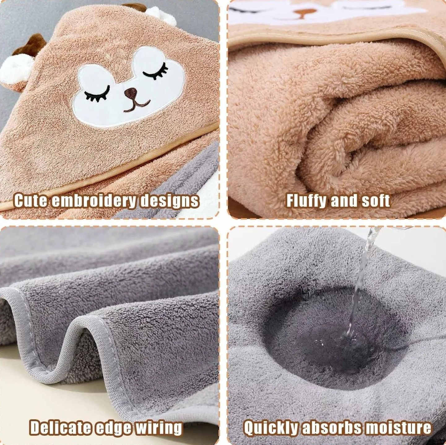 Serviette de Bain Capuche Douces Absorption Forte 3 Pièces Cape de Bain Piscine