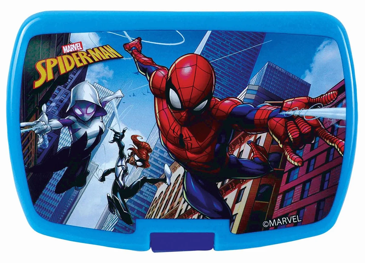 FUN HOUSE Set Complet Boîte Repas Spiderman Enfant 1 Verre 2 Assiettes Couverts Gourde Boîte Goûter Officiel Réutilisable Micro-ondable