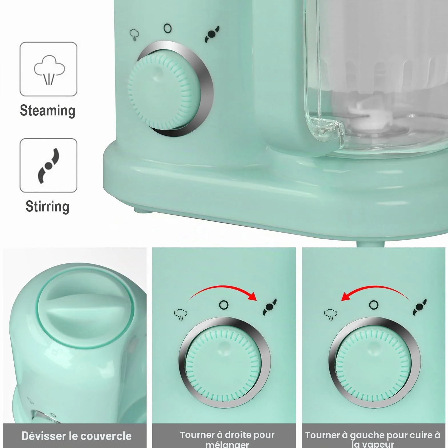 Robot multifonctions 4 en 1 préparateur d'aliments pour bébés cuiseur vapeur mixeur Vert