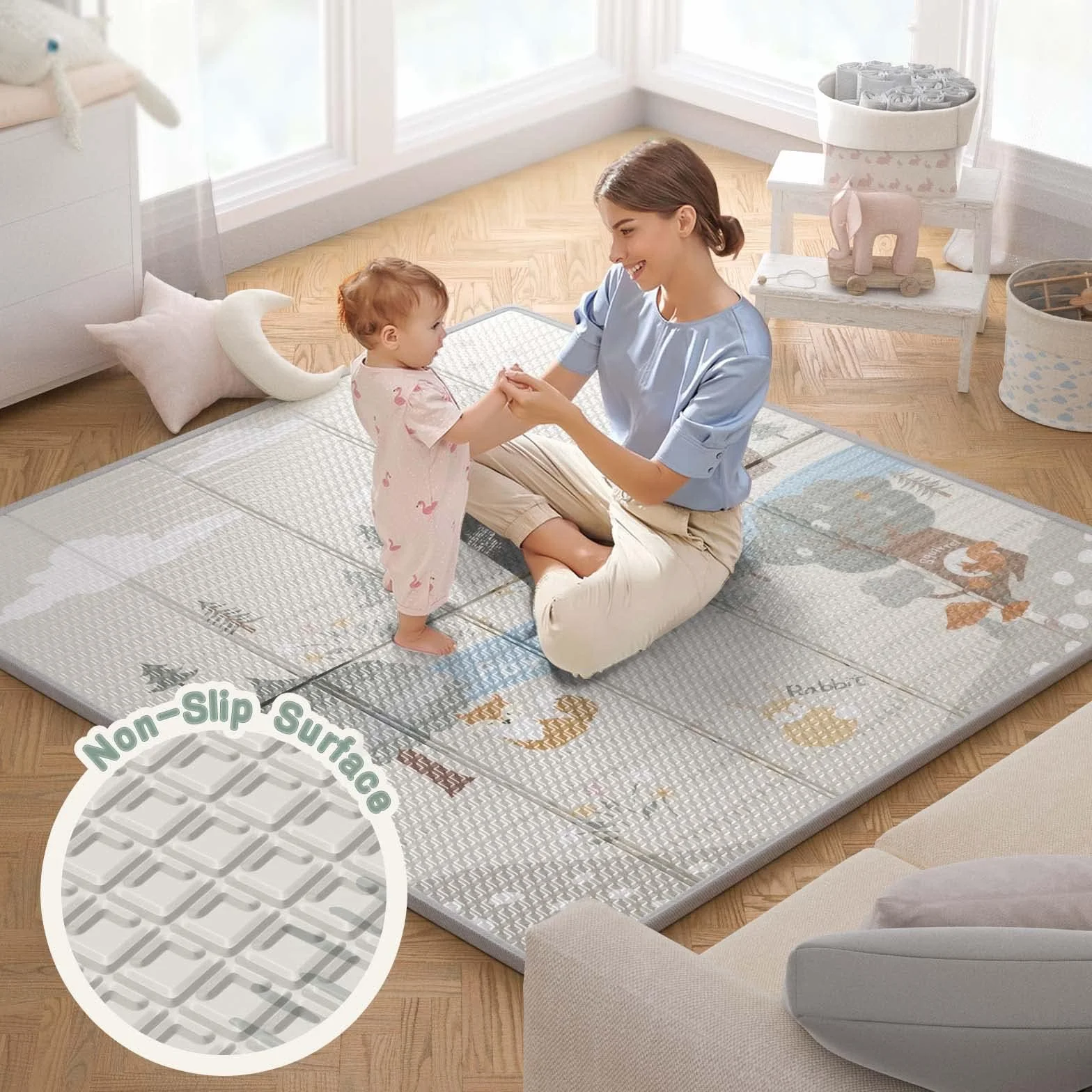 Fodoss Parc Bébé 120x120cm Avec Tapis et Matelas pour Enfant en Bas Âge