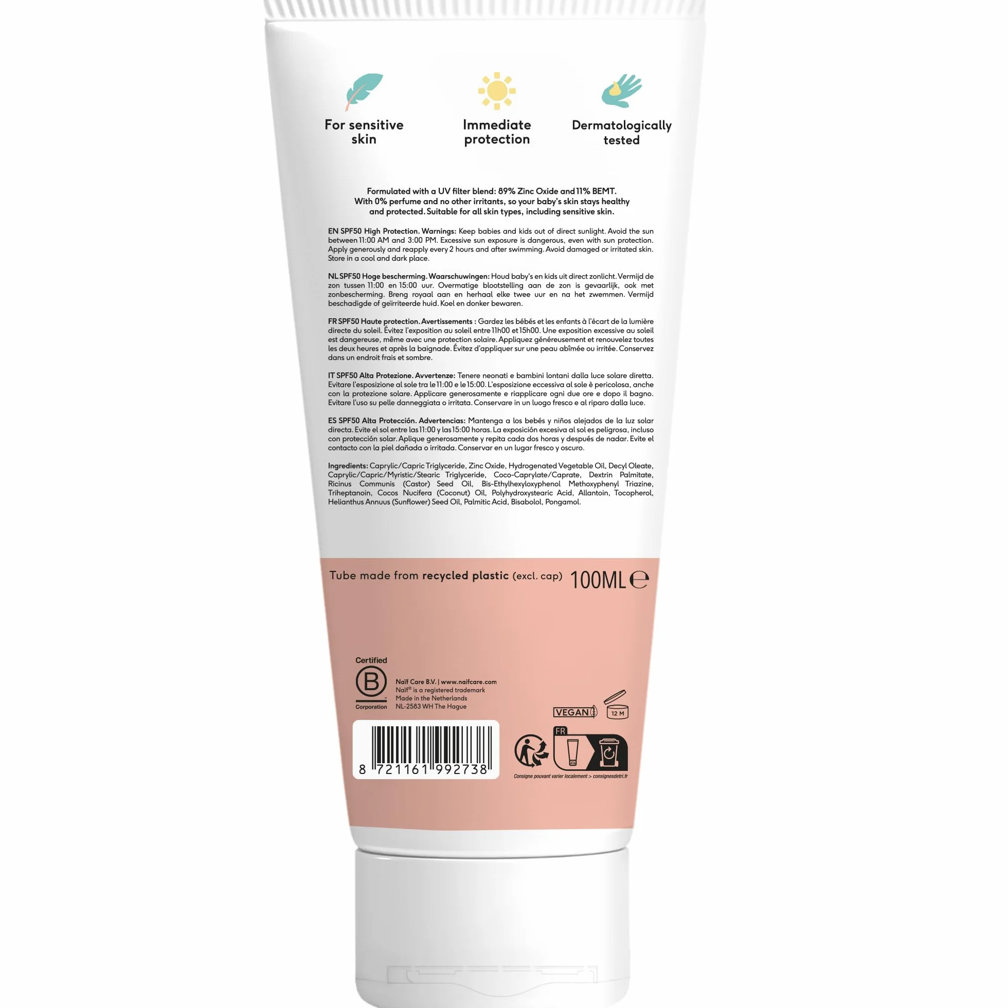 Naïf Crème solaire minérale SPF 50 Protection UVA UVB 100 ml