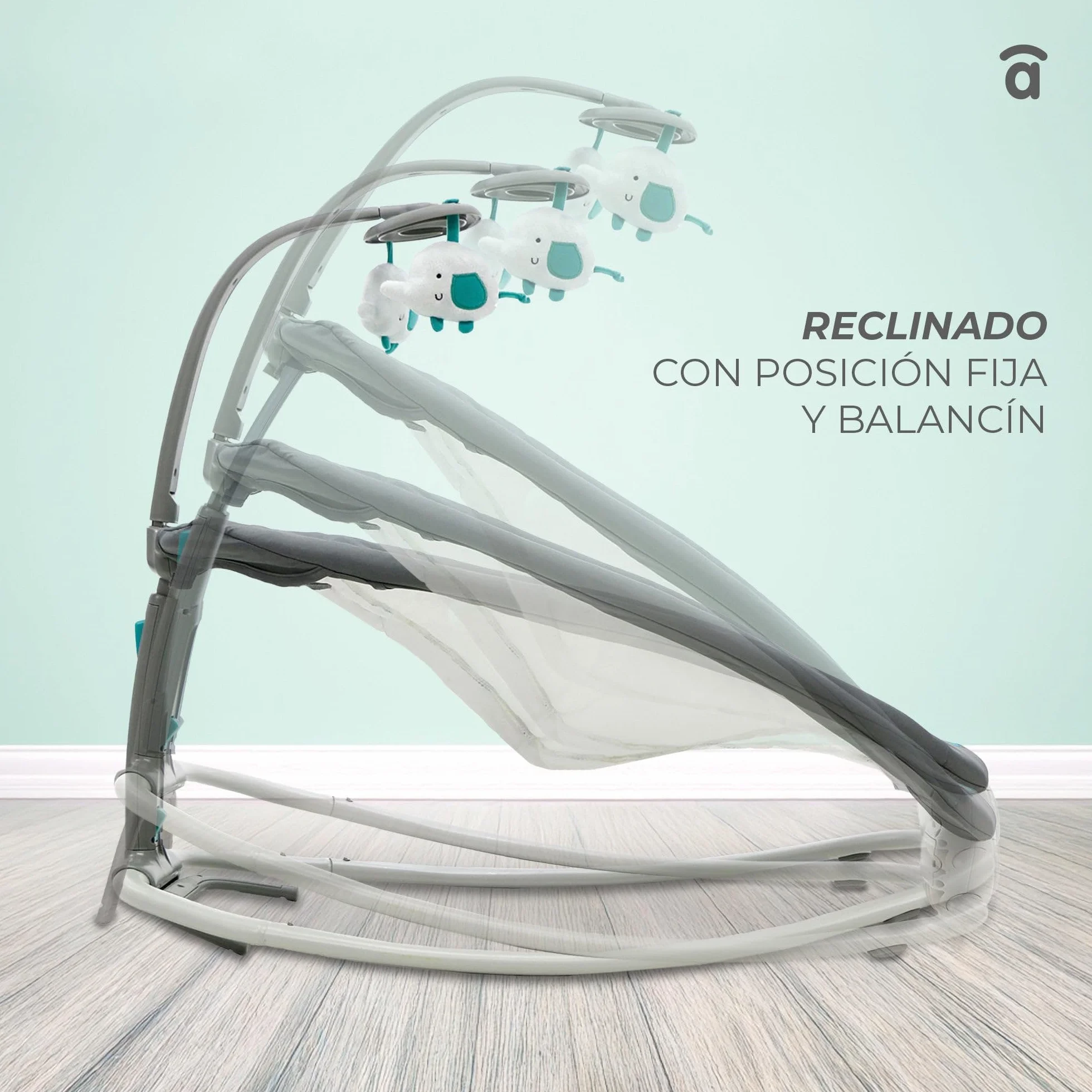 Asalvo Hamac éléphant bébé pliable 4 positions musique vibration harnais 5 points charge max 9 kg Gris Aqua