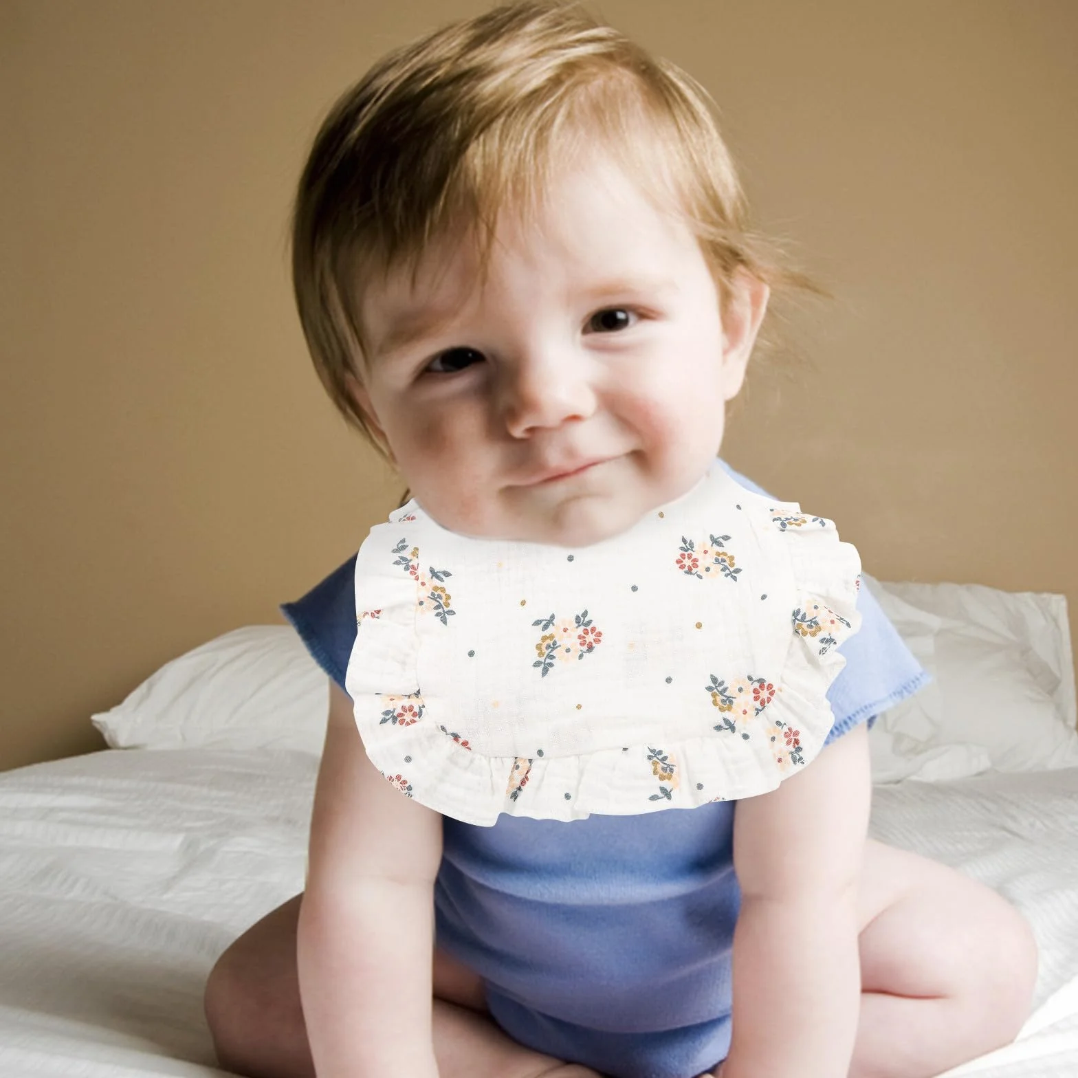 Bavoirs en Coton pour Bébé Bordure Volantée, Confortables et Réutilisables, 6 Pièces