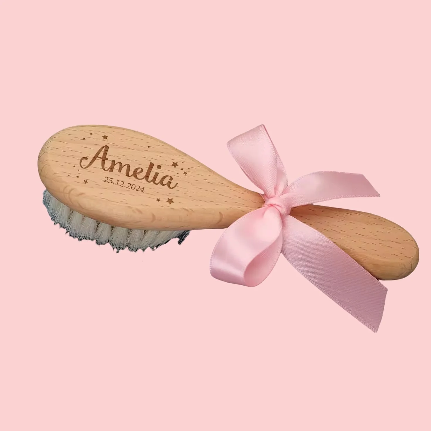 Personnalisé Brosse À Cheveux Et Peigne Pour Bébé Nouveau-né, Souvenir Gravé, Ensemble Pour Filles (Rose)